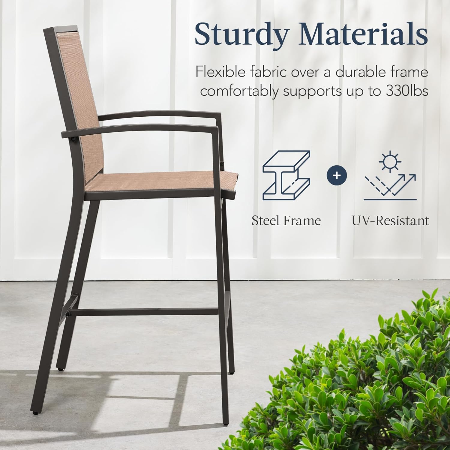 Arteva Living:  Outdoor Bar Stools Set of 2, Bar Height, Patio Furniture, All Weather Mesh Design w/Armrest - Black/Navy