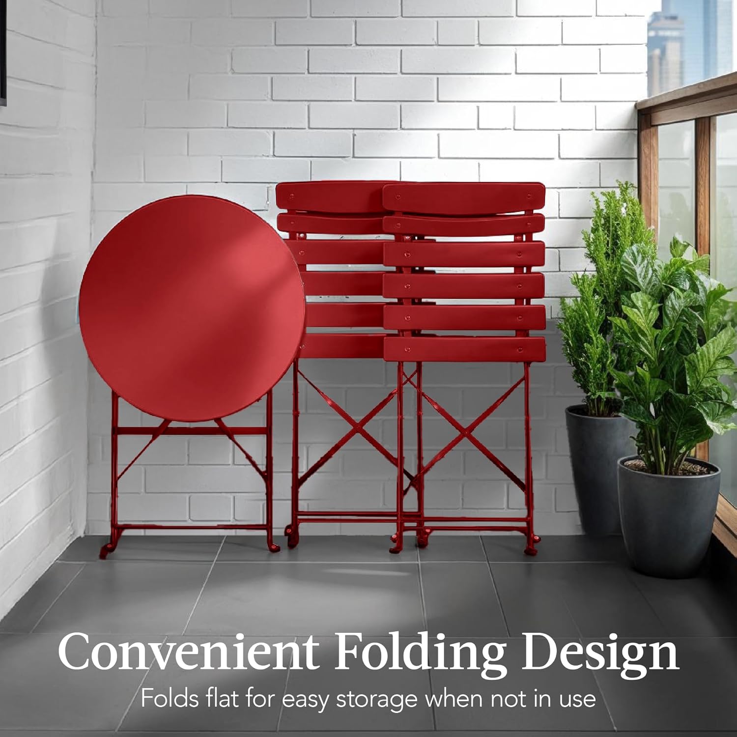 Arteva Living:  3-Piece Bistro Set, Space Saving Folding Design, Solid Steel, Outdoor Patio Furniture Set w/ 2 Chairs, Bistro Table - Sage