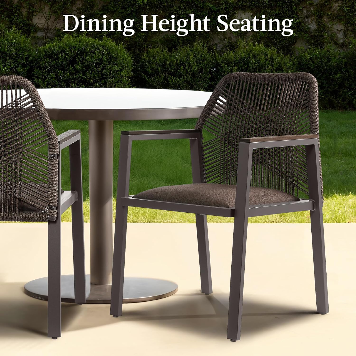 Arteva Living:  Outdoor Dining Arm Chair Set of 2, Aluminum Frame with Armrest, All-Weather Woven Rope Chair Design - Charcoal/Graphite