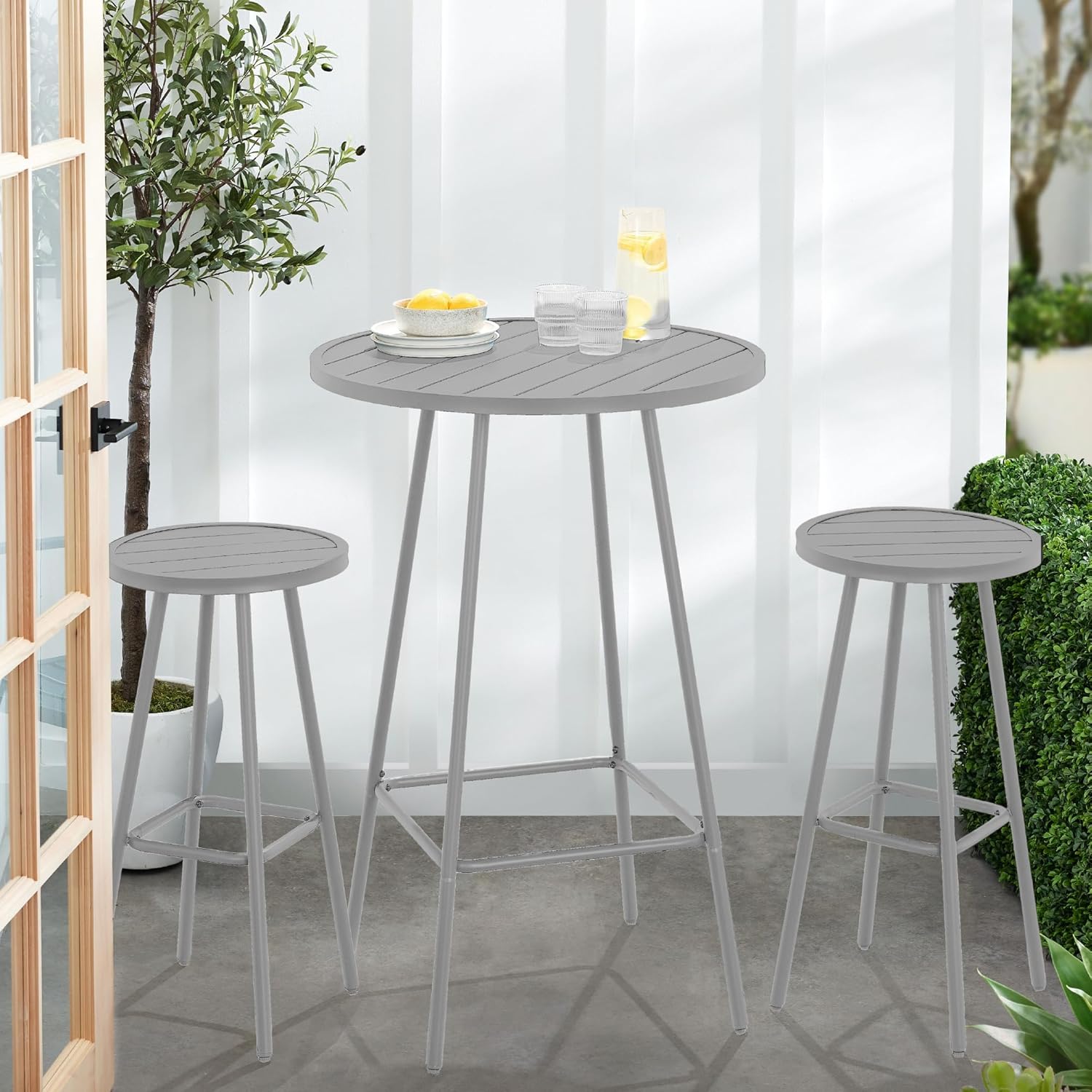 Arteva Living:  3-Piece Patio Dining Set, Bar Height, Outdoor Bistro Set, Outdoor Round Bar Table w/ 2 Bar Stools, Steel - Peacock Blue