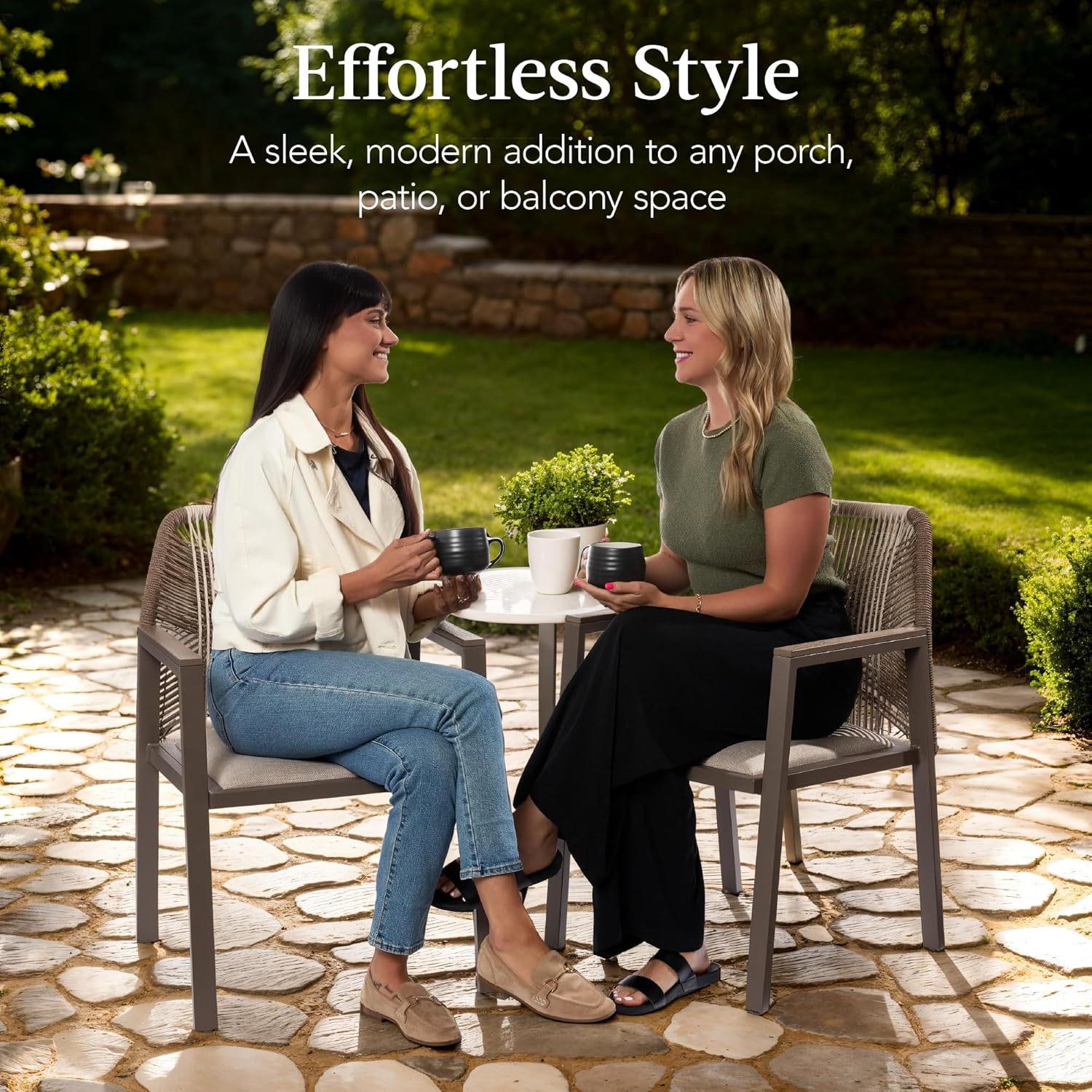 Arteva Living:  Outdoor Dining Arm Chair Set of 2, Aluminum Frame with Armrest, All-Weather Woven Rope Chair Design - Charcoal/Graphite
