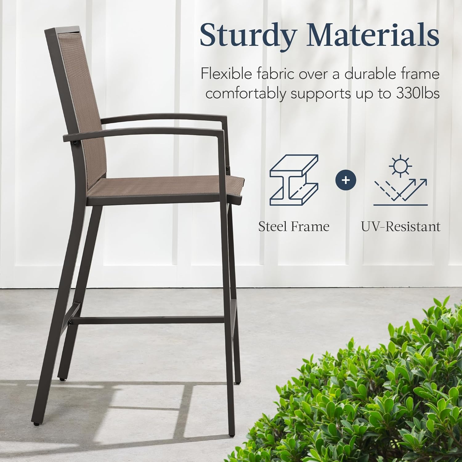 Arteva Living:  Outdoor Bar Stools Set of 2, Bar Height, Patio Furniture, All Weather Mesh Design w/Armrest - Black/Navy