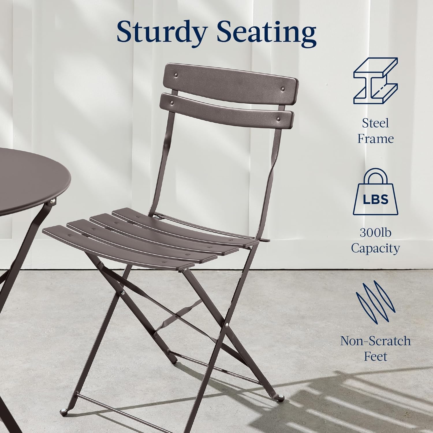 Arteva Living:  3-Piece Bistro Set, Space Saving Folding Design, Solid Steel, Outdoor Patio Furniture Set w/ 2 Chairs, Bistro Table - Sage