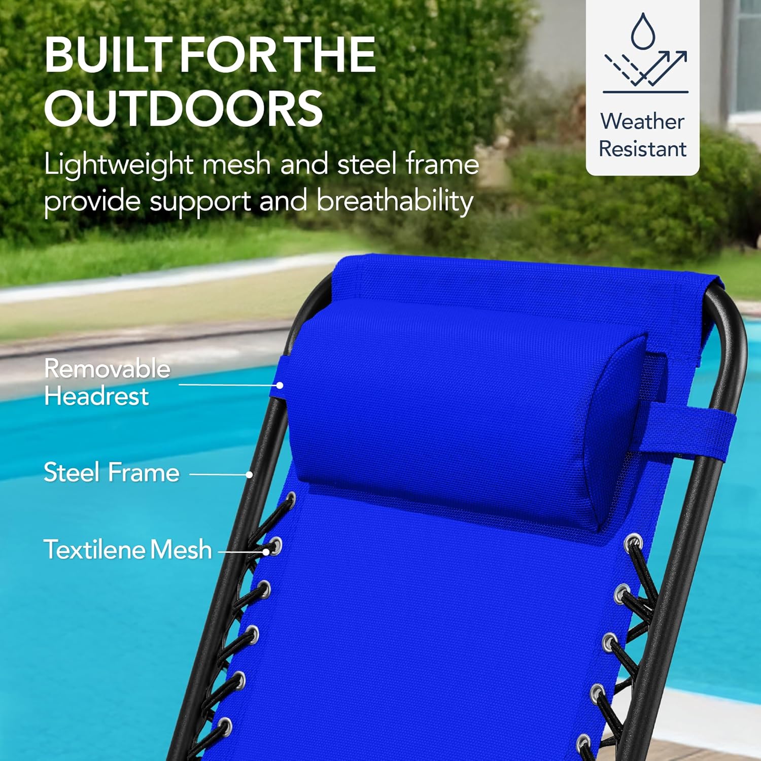 Arteva Living:  Outdoor Folding Rocking Chair, Zero Gravity Lounge Chair, Patio Rocker w/Headrest Pillow - Peacock Blue