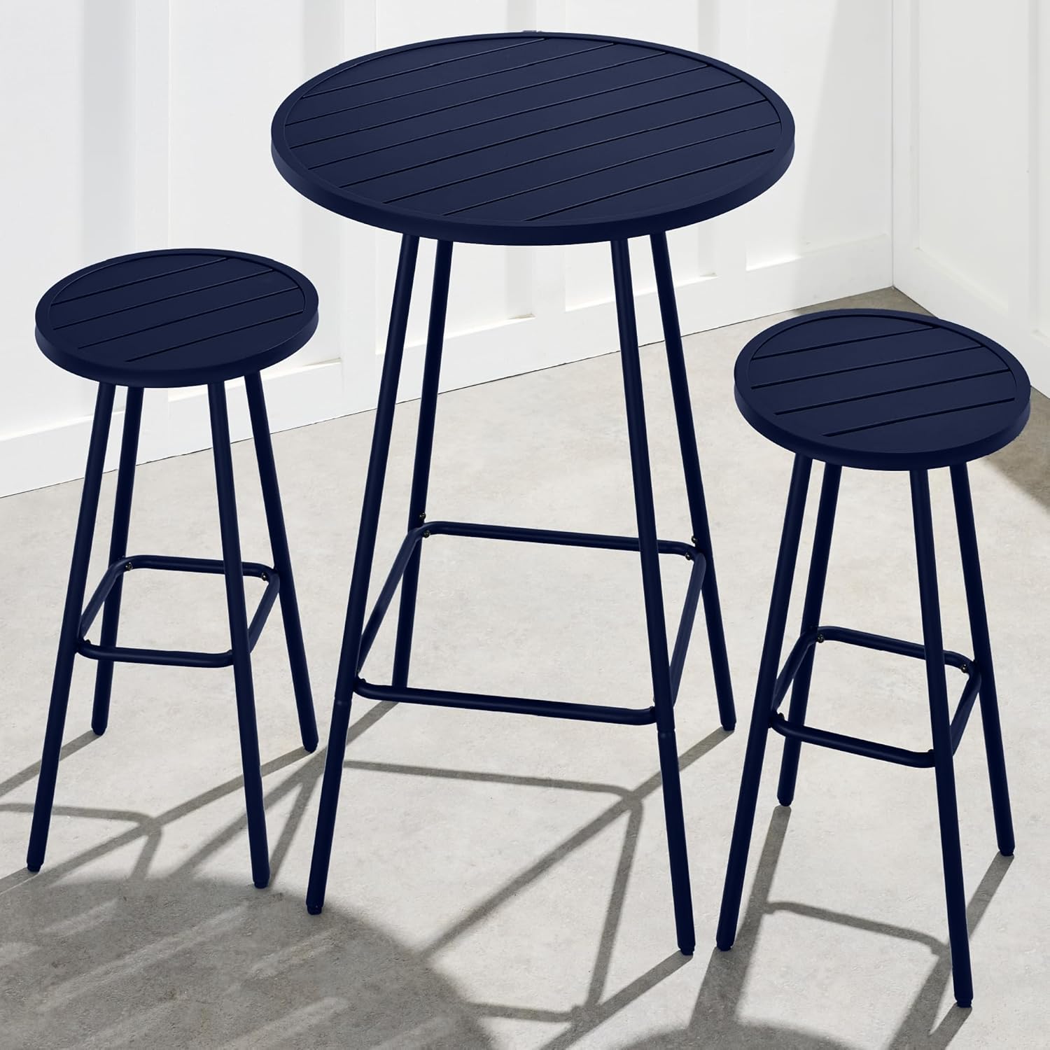 Arteva Living:  3-Piece Patio Dining Set, Bar Height, Outdoor Bistro Set, Outdoor Round Bar Table w/ 2 Bar Stools, Steel - Peacock Blue