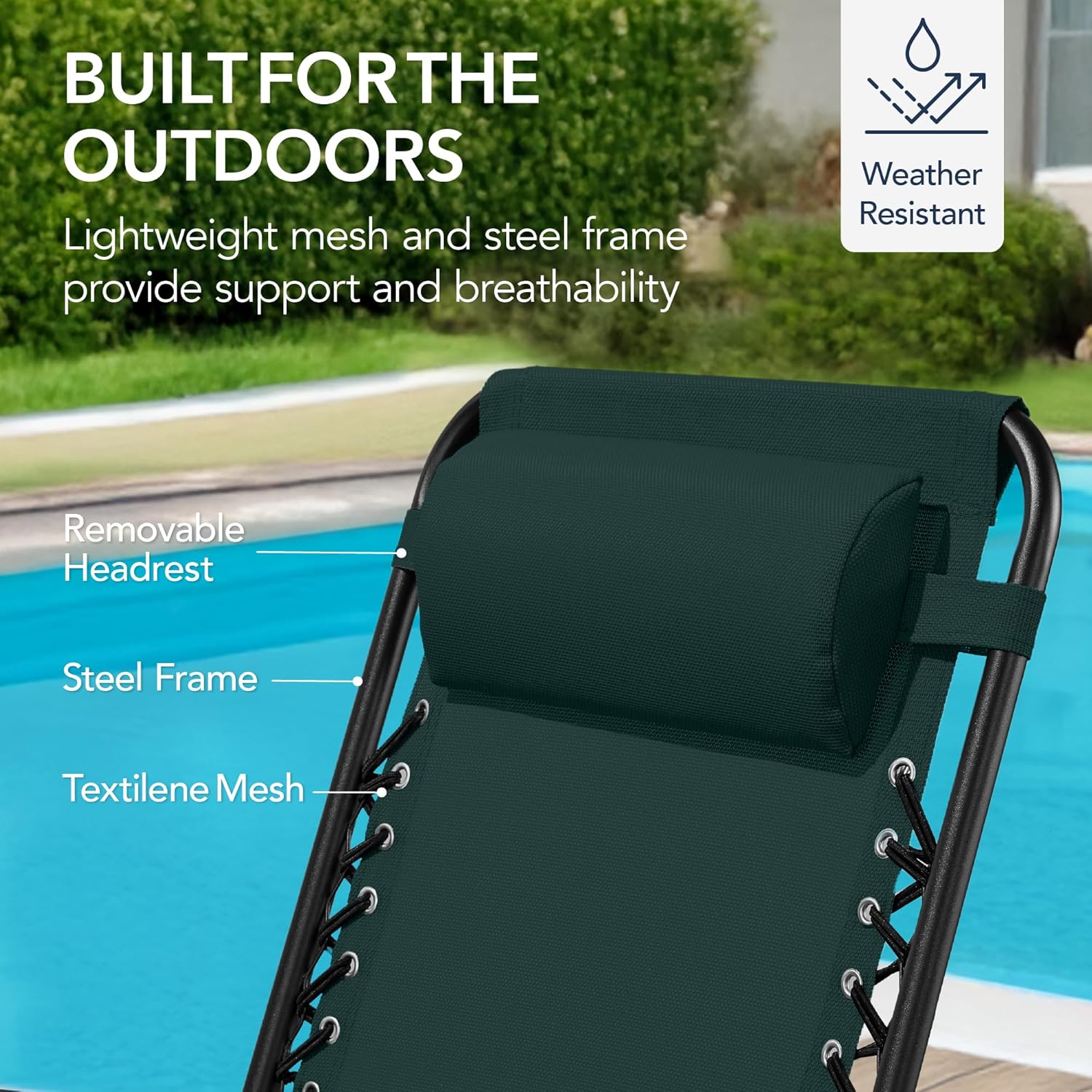 Arteva Living:  Outdoor Folding Rocking Chair, Zero Gravity Lounge Chair, Patio Rocker w/Headrest Pillow - Peacock Blue