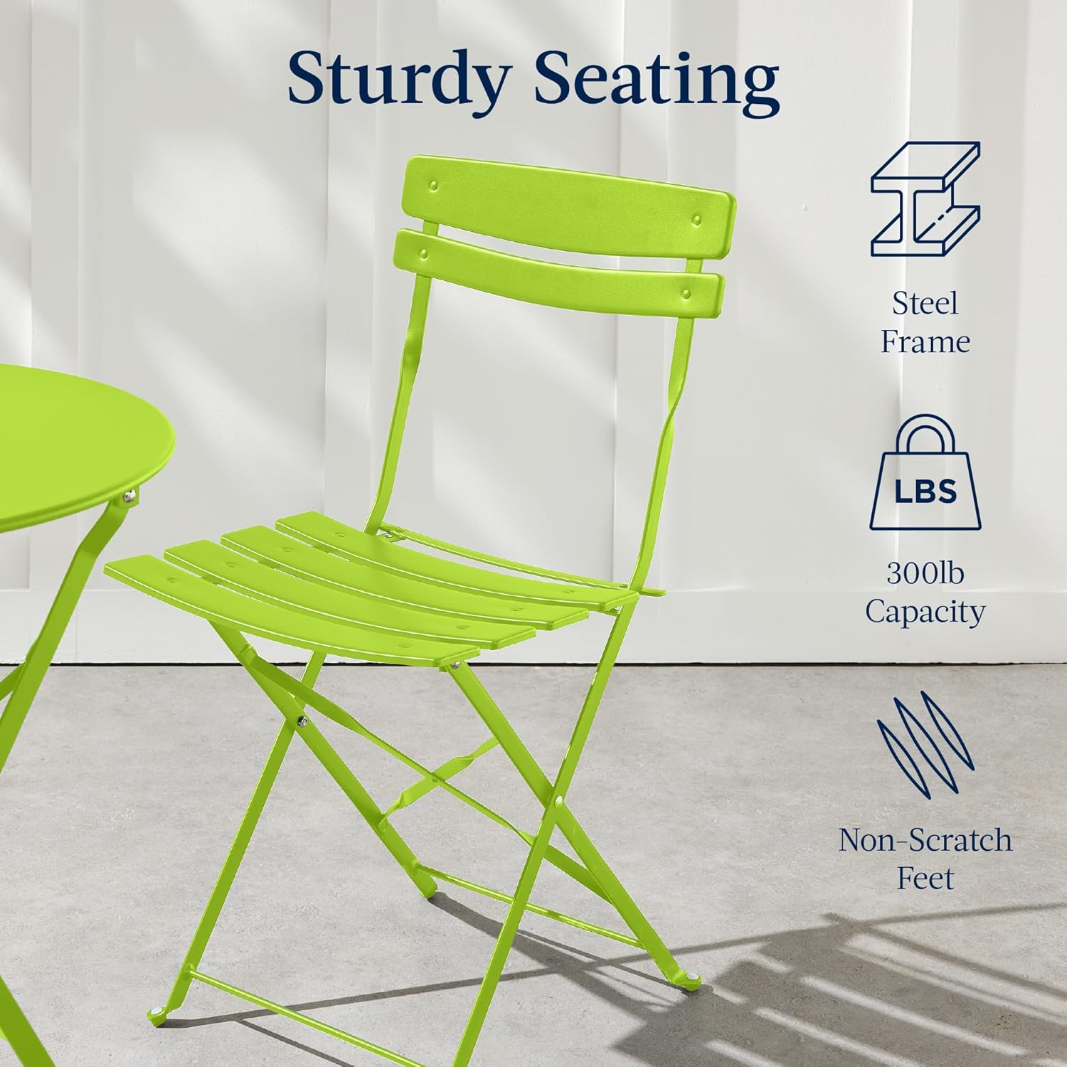 Arteva Living:  3-Piece Bistro Set, Space Saving Folding Design, Solid Steel, Outdoor Patio Furniture Set w/ 2 Chairs, Bistro Table - Sage