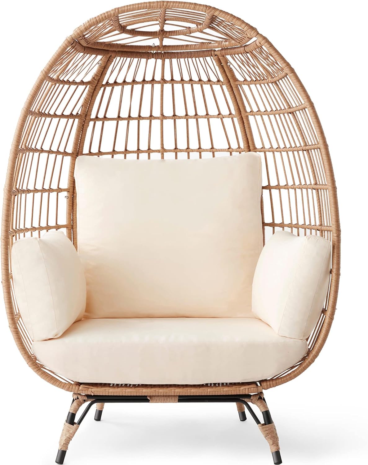Arteva Living:  Wicker Egg Chair, Oversized Indoor Outdoor Lounger for Patio, Backyard, Living Room w/ 4 Cushions, Steel Frame, 440lb Capacity - Sage