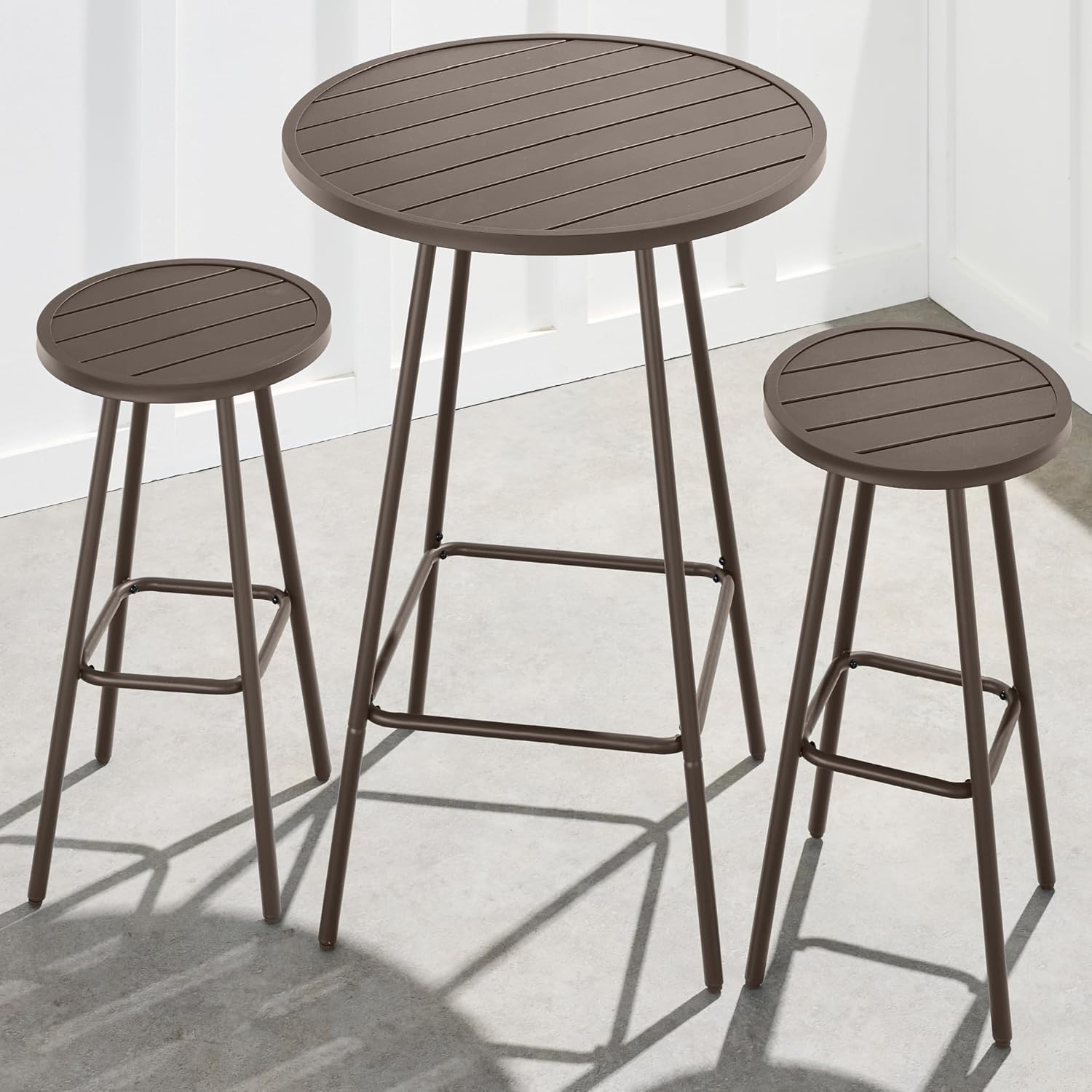 Arteva Living:  3-Piece Patio Dining Set, Bar Height, Outdoor Bistro Set, Outdoor Round Bar Table w/ 2 Bar Stools, Steel - Peacock Blue