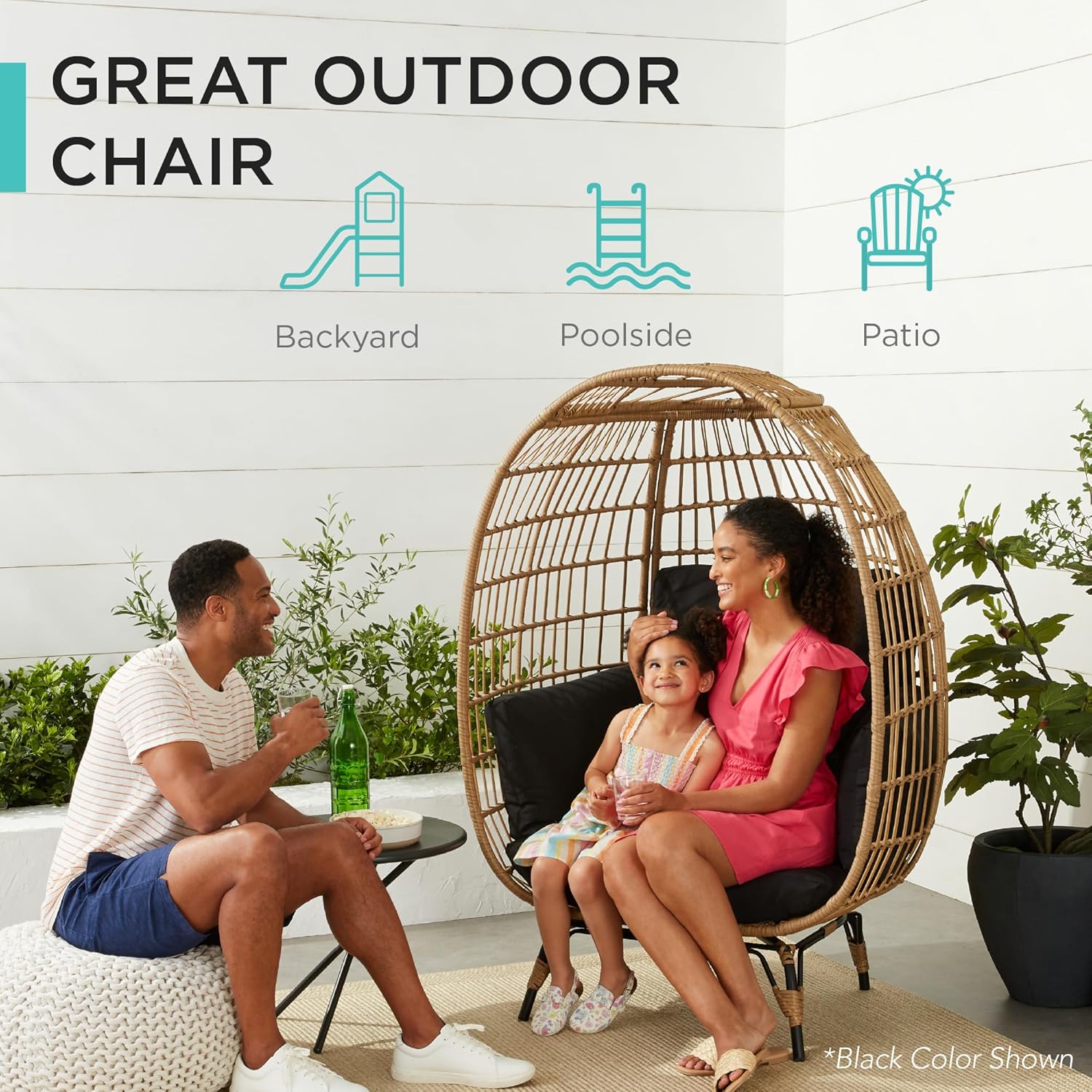 Arteva Living:  Wicker Egg Chair, Oversized Indoor Outdoor Lounger for Patio, Backyard, Living Room w/ 4 Cushions, Steel Frame, 440lb Capacity - Sage