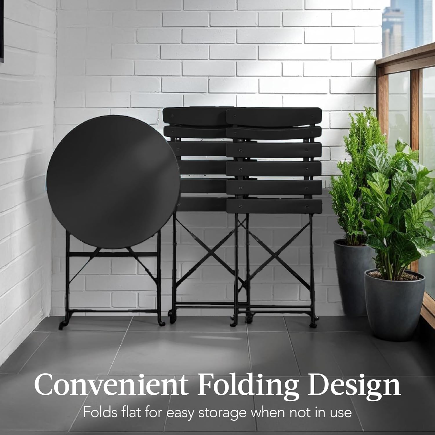 Arteva Living:  3-Piece Bistro Set, Space Saving Folding Design, Solid Steel, Outdoor Patio Furniture Set w/ 2 Chairs, Bistro Table - Sage