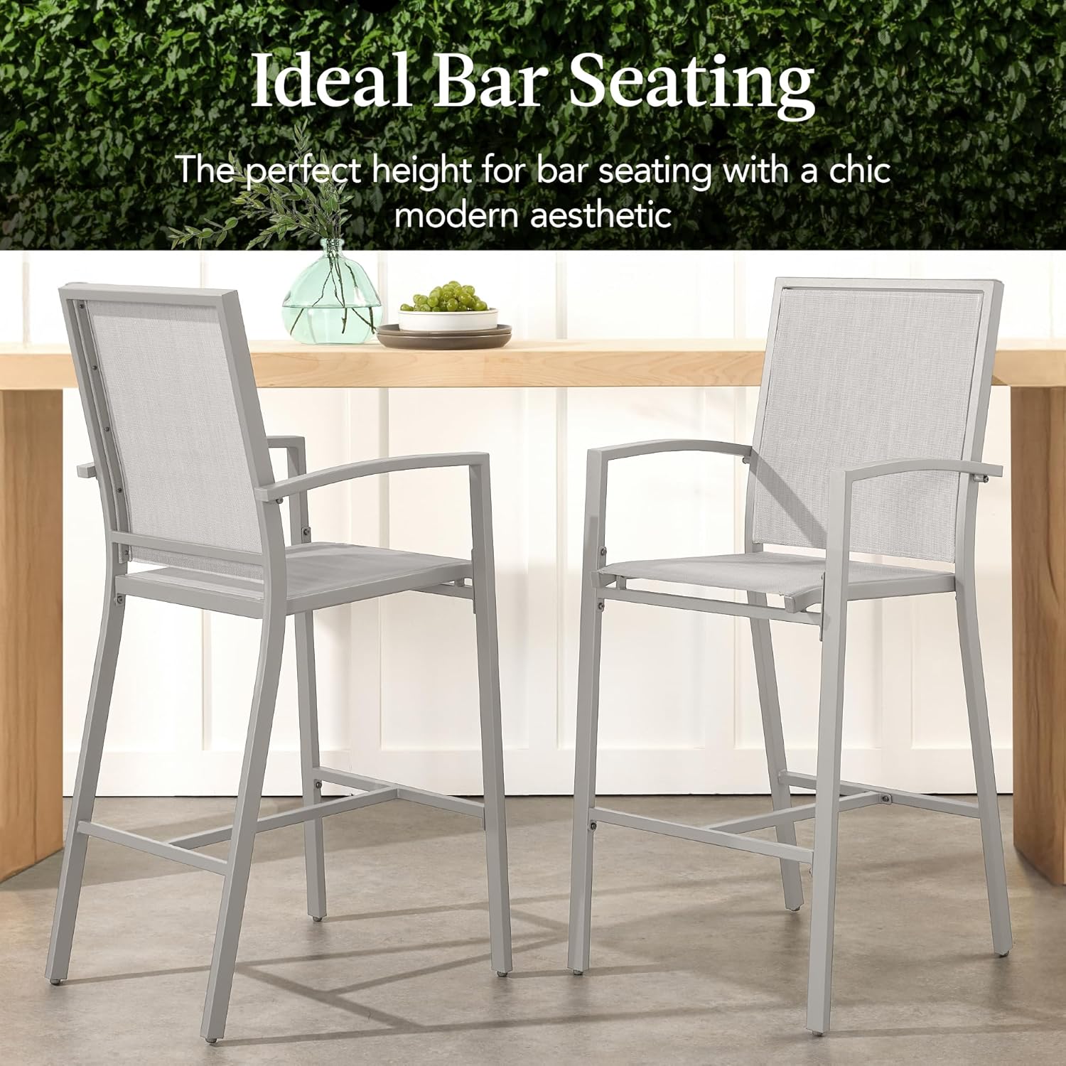 Arteva Living:  Outdoor Bar Stools Set of 2, Bar Height, Patio Furniture, All Weather Mesh Design w/Armrest - Black/Navy