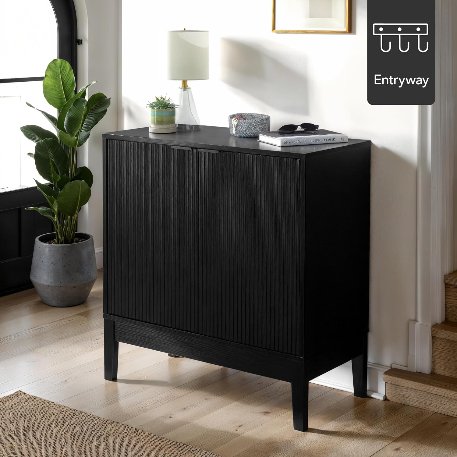Arteva Living:  4-Door Large Reeded Storage Cabinet, Buffet Sideboard, Media Cabinet, Cupboard, Accent Console Table w/Adjustable Shelves – Natural