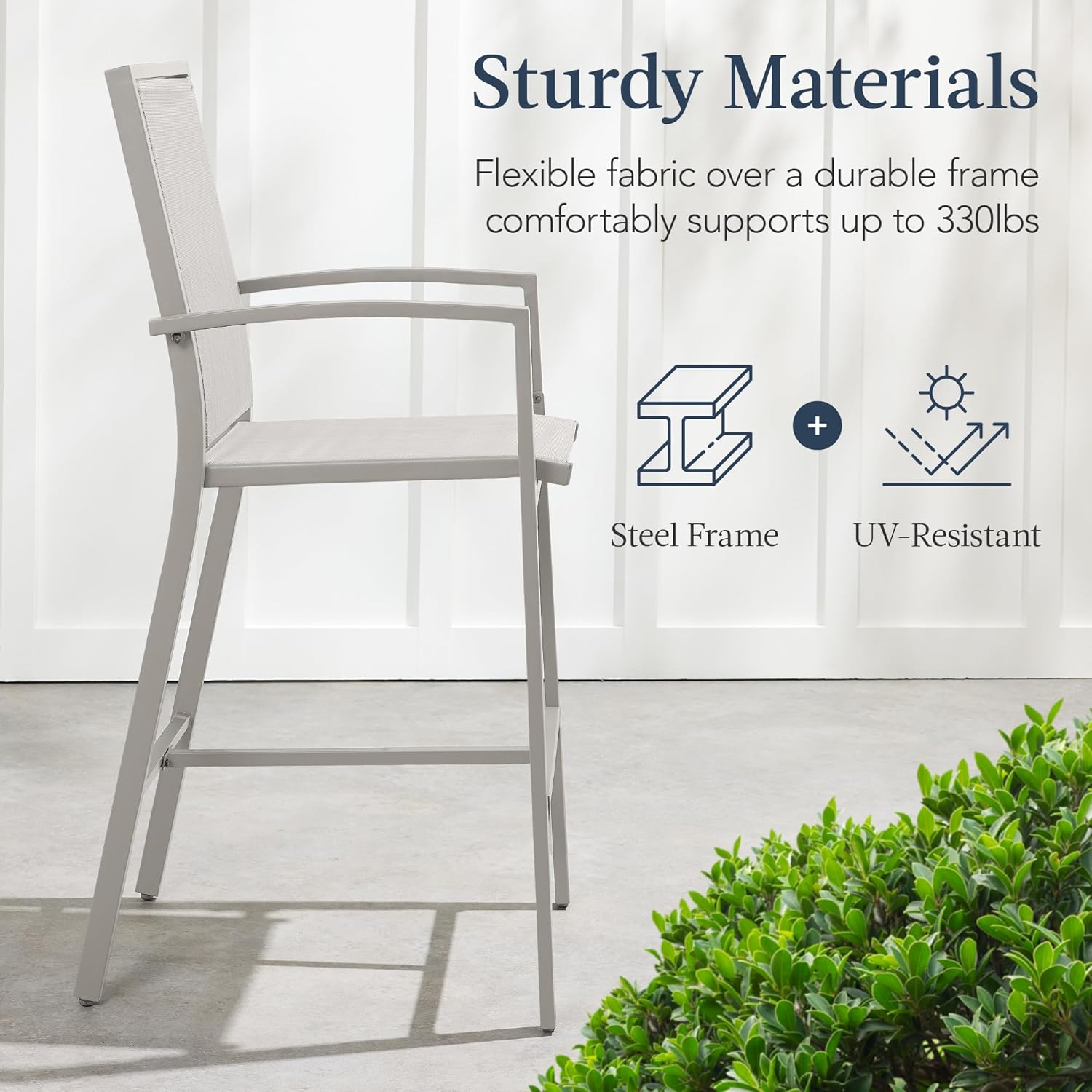 Arteva Living:  Outdoor Bar Stools Set of 2, Bar Height, Patio Furniture, All Weather Mesh Design w/Armrest - Black/Navy