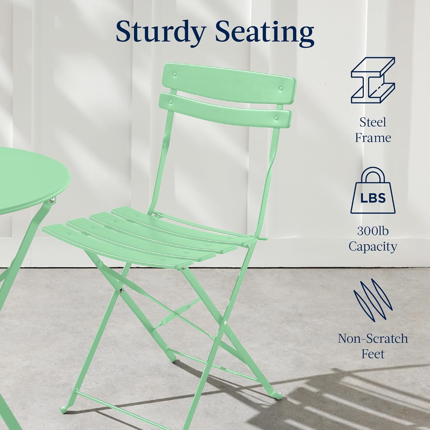 Arteva Living:  3-Piece Bistro Set, Space Saving Folding Design, Solid Steel, Outdoor Patio Furniture Set w/ 2 Chairs, Bistro Table - Sage