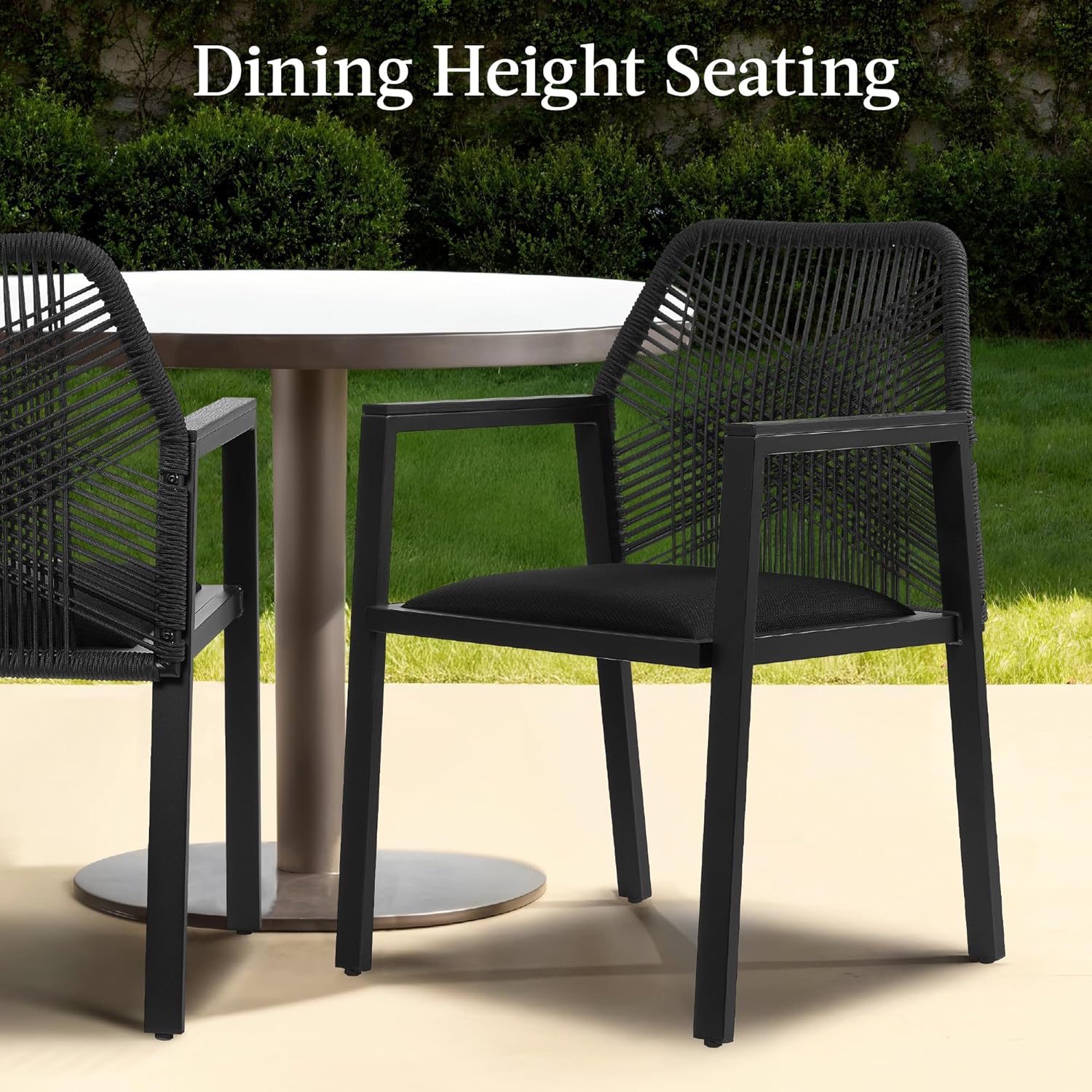 Arteva Living:  Outdoor Dining Arm Chair Set of 2, Aluminum Frame with Armrest, All-Weather Woven Rope Chair Design - Charcoal/Graphite