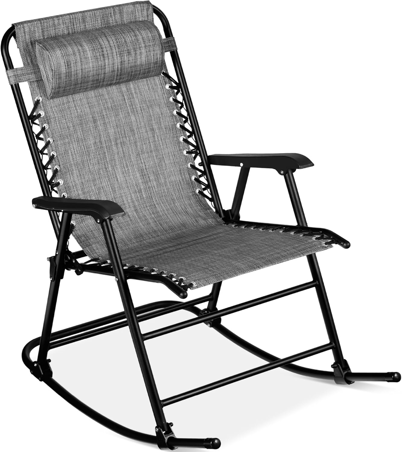 Arteva Living:  Outdoor Folding Rocking Chair, Zero Gravity Lounge Chair, Patio Rocker w/Headrest Pillow - Peacock Blue