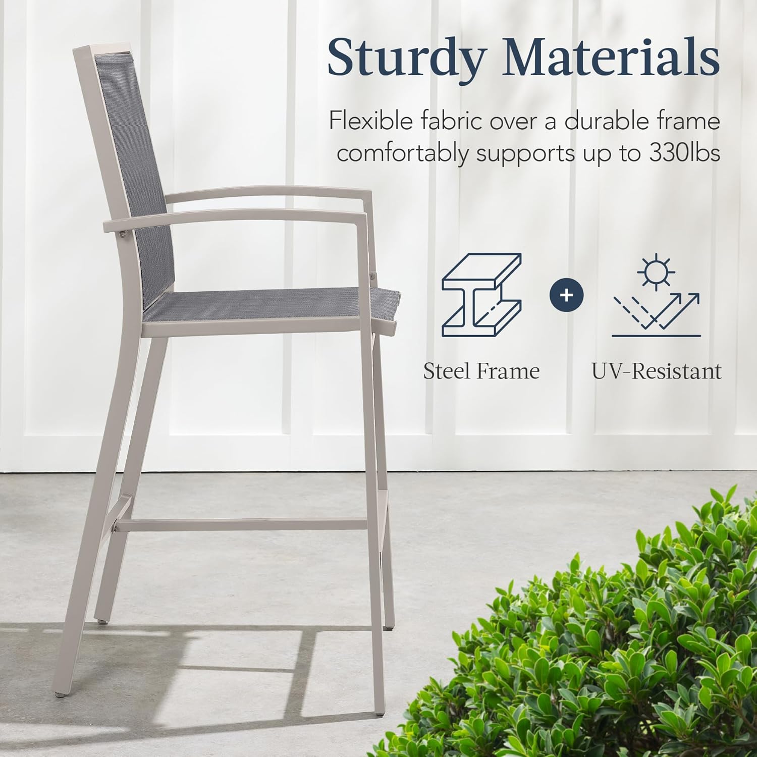 Arteva Living:  Outdoor Bar Stools Set of 2, Bar Height, Patio Furniture, All Weather Mesh Design w/Armrest - Black/Navy