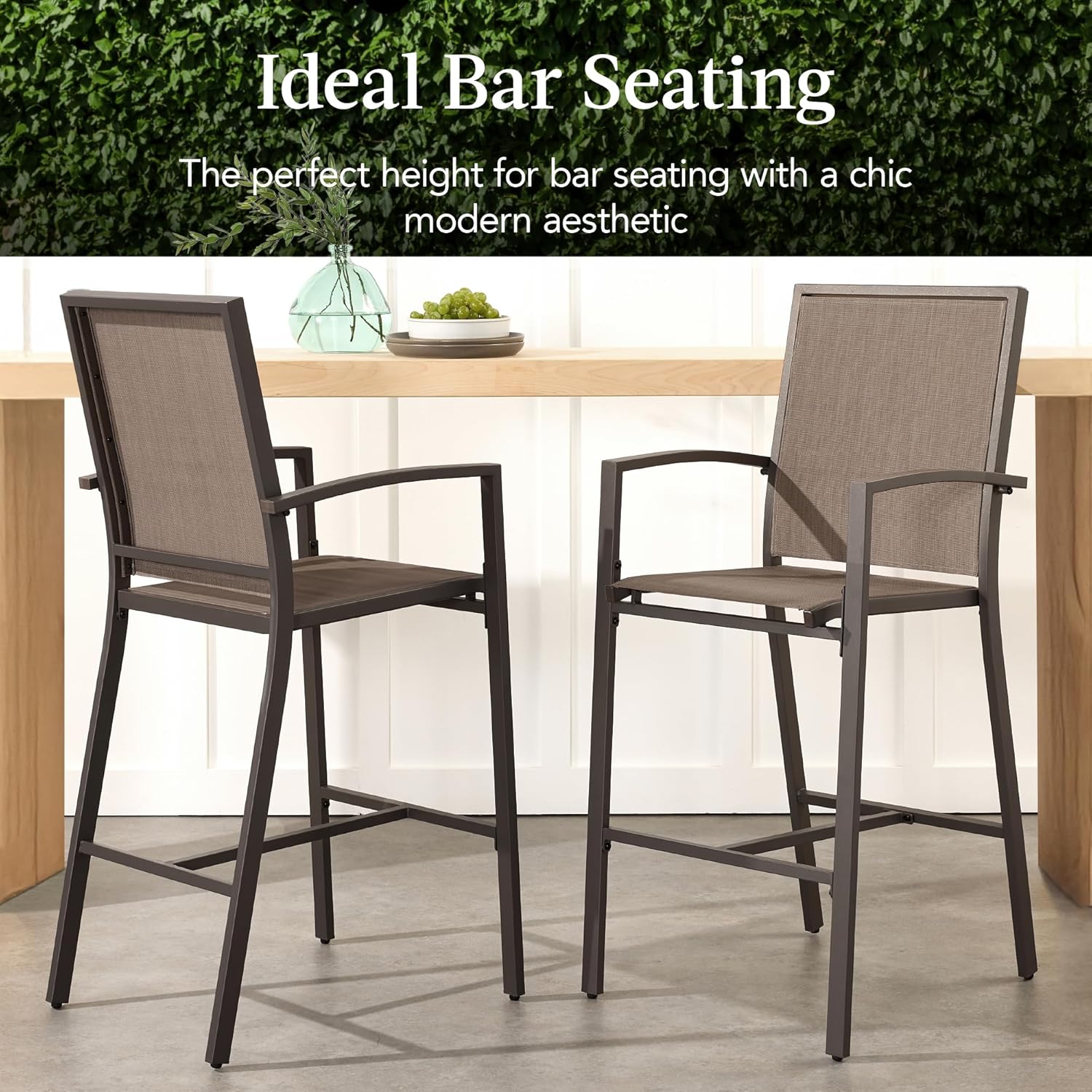 Arteva Living:  Outdoor Bar Stools Set of 2, Bar Height, Patio Furniture, All Weather Mesh Design w/Armrest - Black/Navy