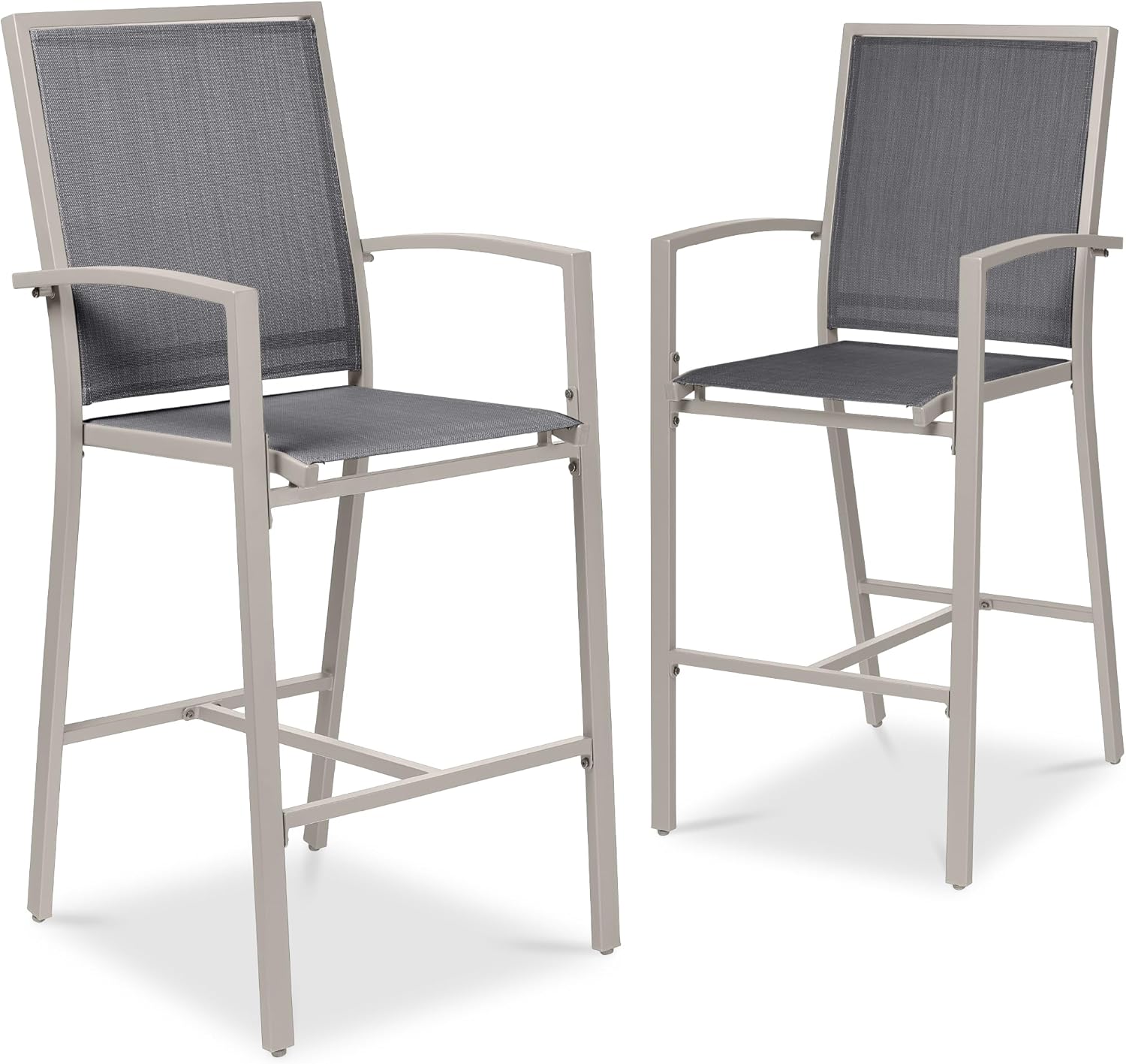 Arteva Living:  Outdoor Bar Stools Set of 2, Bar Height, Patio Furniture, All Weather Mesh Design w/Armrest - Black/Navy