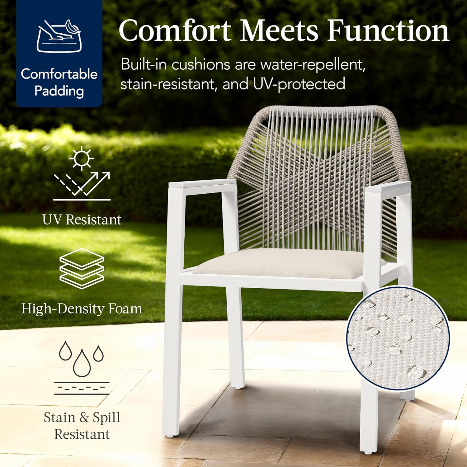 Arteva Living:  Outdoor Dining Arm Chair Set of 2, Aluminum Frame with Armrest, All-Weather Woven Rope Chair Design - Charcoal/Graphite