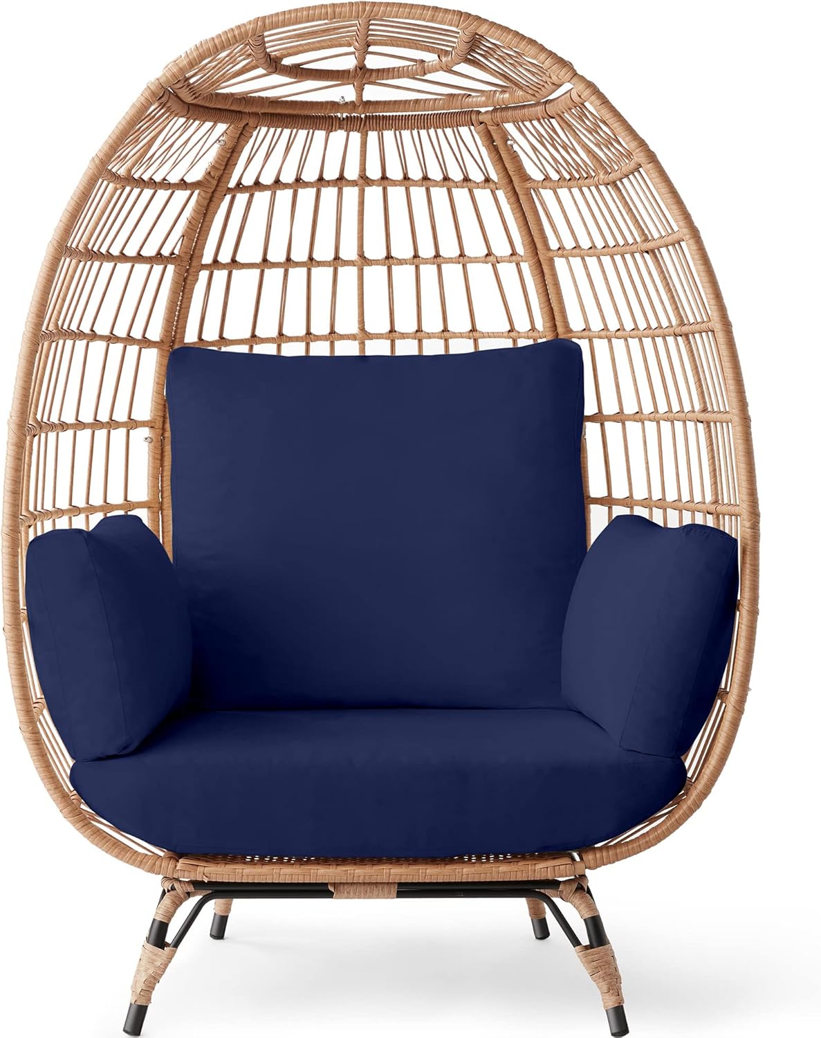 Arteva Living:  Wicker Egg Chair, Oversized Indoor Outdoor Lounger for Patio, Backyard, Living Room w/ 4 Cushions, Steel Frame, 440lb Capacity - Sage