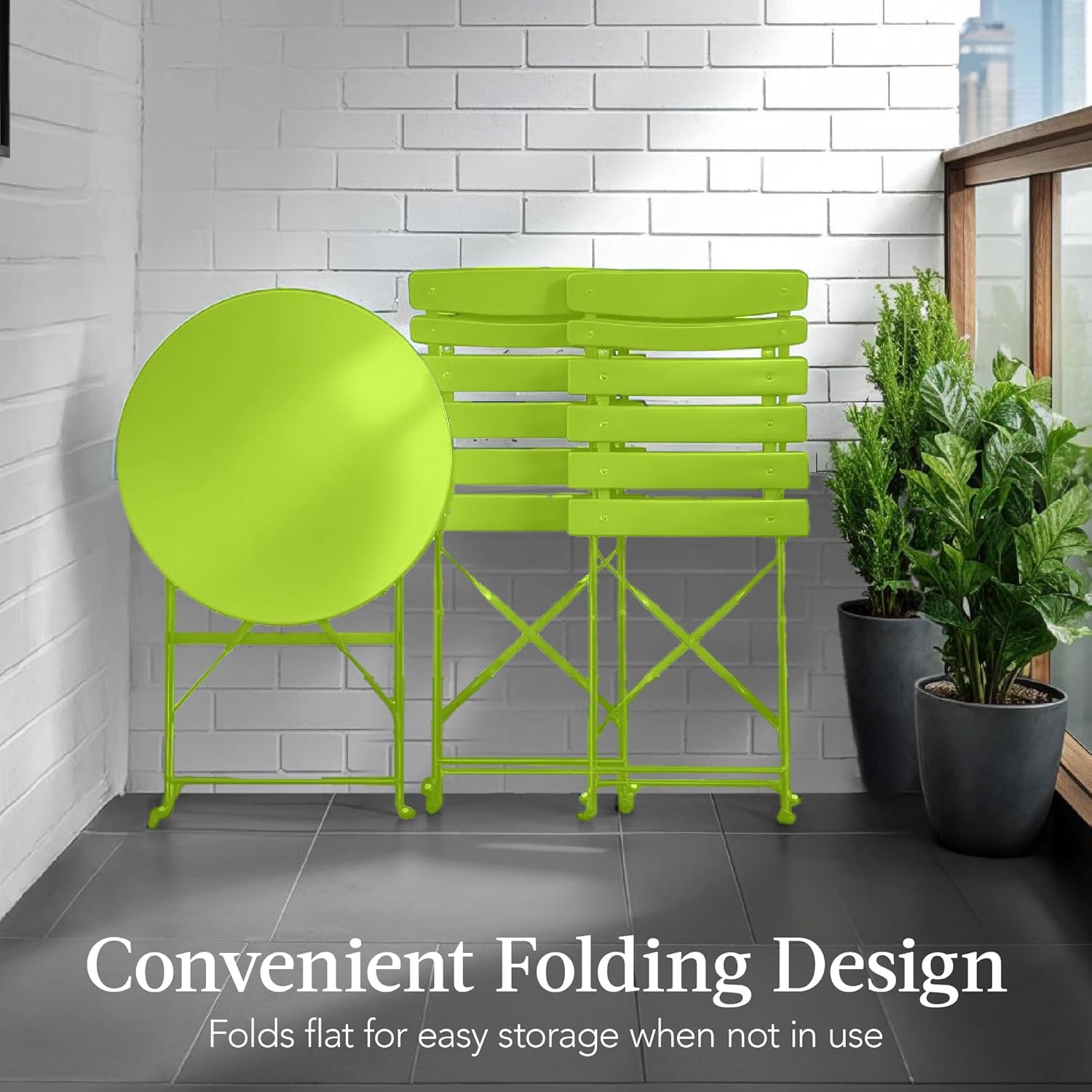 Arteva Living:  3-Piece Bistro Set, Space Saving Folding Design, Solid Steel, Outdoor Patio Furniture Set w/ 2 Chairs, Bistro Table - Sage