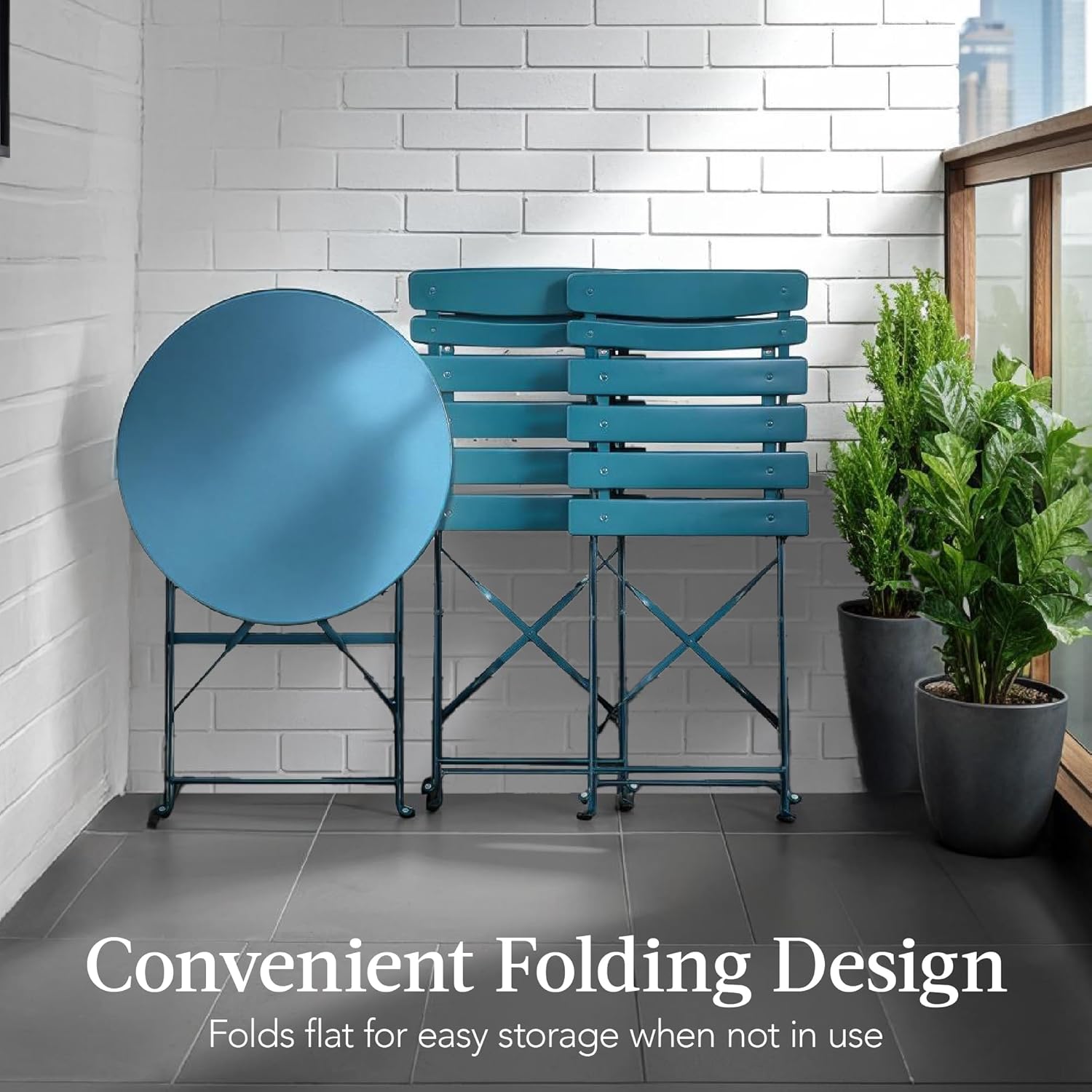 Arteva Living:  3-Piece Bistro Set, Space Saving Folding Design, Solid Steel, Outdoor Patio Furniture Set w/ 2 Chairs, Bistro Table - Sage