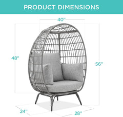 Arteva Living:  Wicker Egg Chair, Oversized Indoor Outdoor Lounger for Patio, Backyard, Living Room w/ 4 Cushions, Steel Frame, 440lb Capacity - Sage