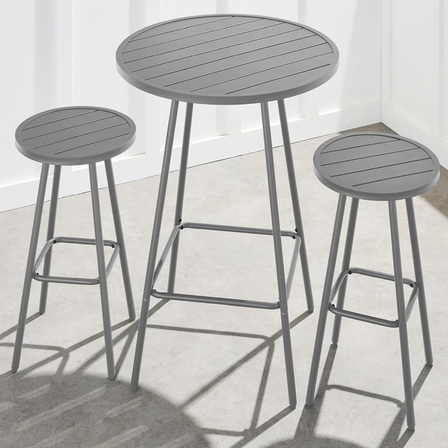 Arteva Living:  3-Piece Patio Dining Set, Bar Height, Outdoor Bistro Set, Outdoor Round Bar Table w/ 2 Bar Stools, Steel - Peacock Blue