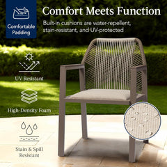 Arteva Living:  Outdoor Dining Arm Chair Set of 2, Aluminum Frame with Armrest, All-Weather Woven Rope Chair Design - Charcoal/Graphite