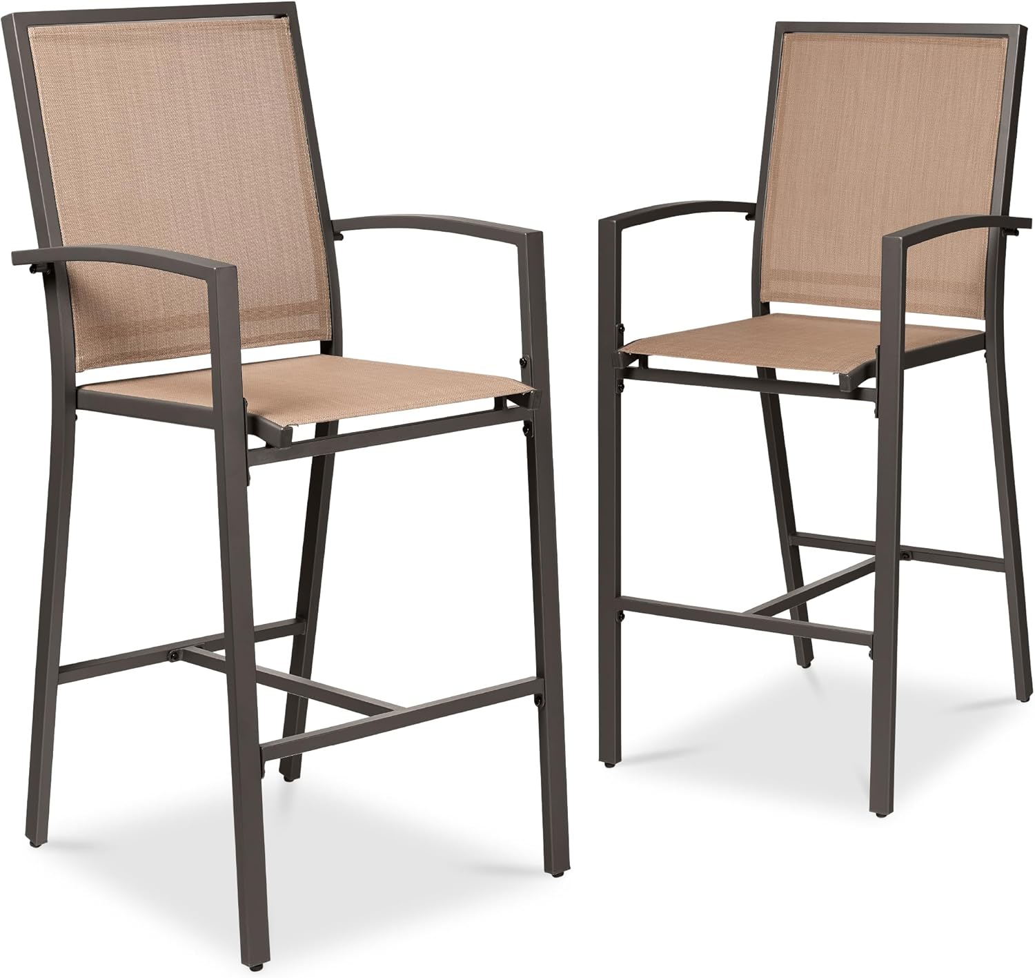 Arteva Living:  Outdoor Bar Stools Set of 2, Bar Height, Patio Furniture, All Weather Mesh Design w/Armrest - Black/Navy
