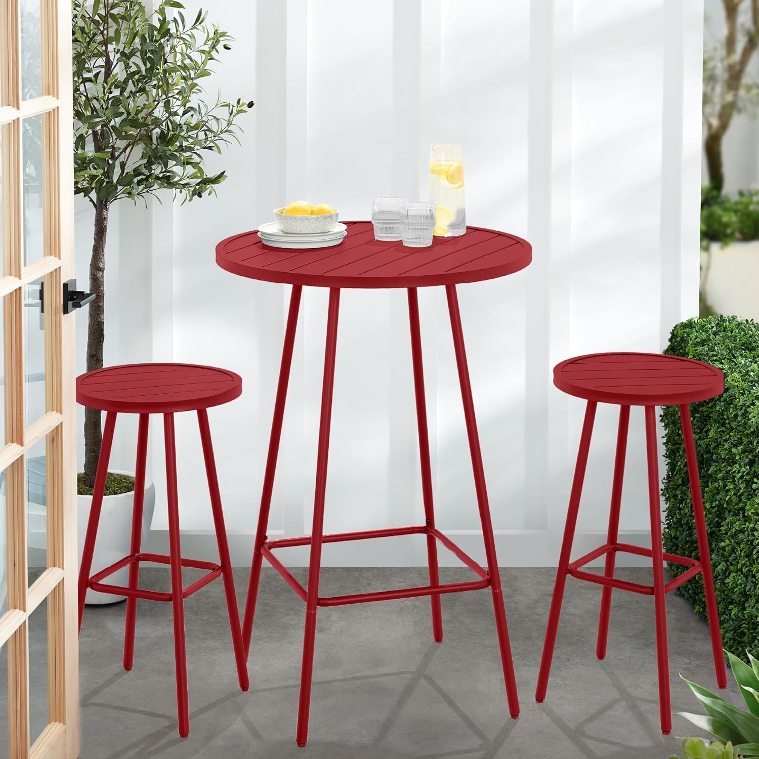 Arteva Living:  3-Piece Patio Dining Set, Bar Height, Outdoor Bistro Set, Outdoor Round Bar Table w/ 2 Bar Stools, Steel - Peacock Blue