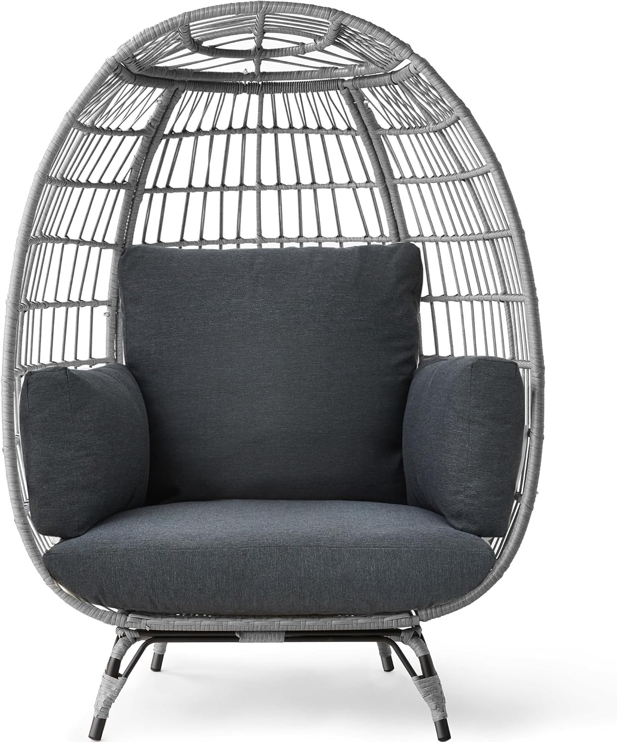 Arteva Living:  Wicker Egg Chair, Oversized Indoor Outdoor Lounger for Patio, Backyard, Living Room w/ 4 Cushions, Steel Frame, 440lb Capacity - Sage