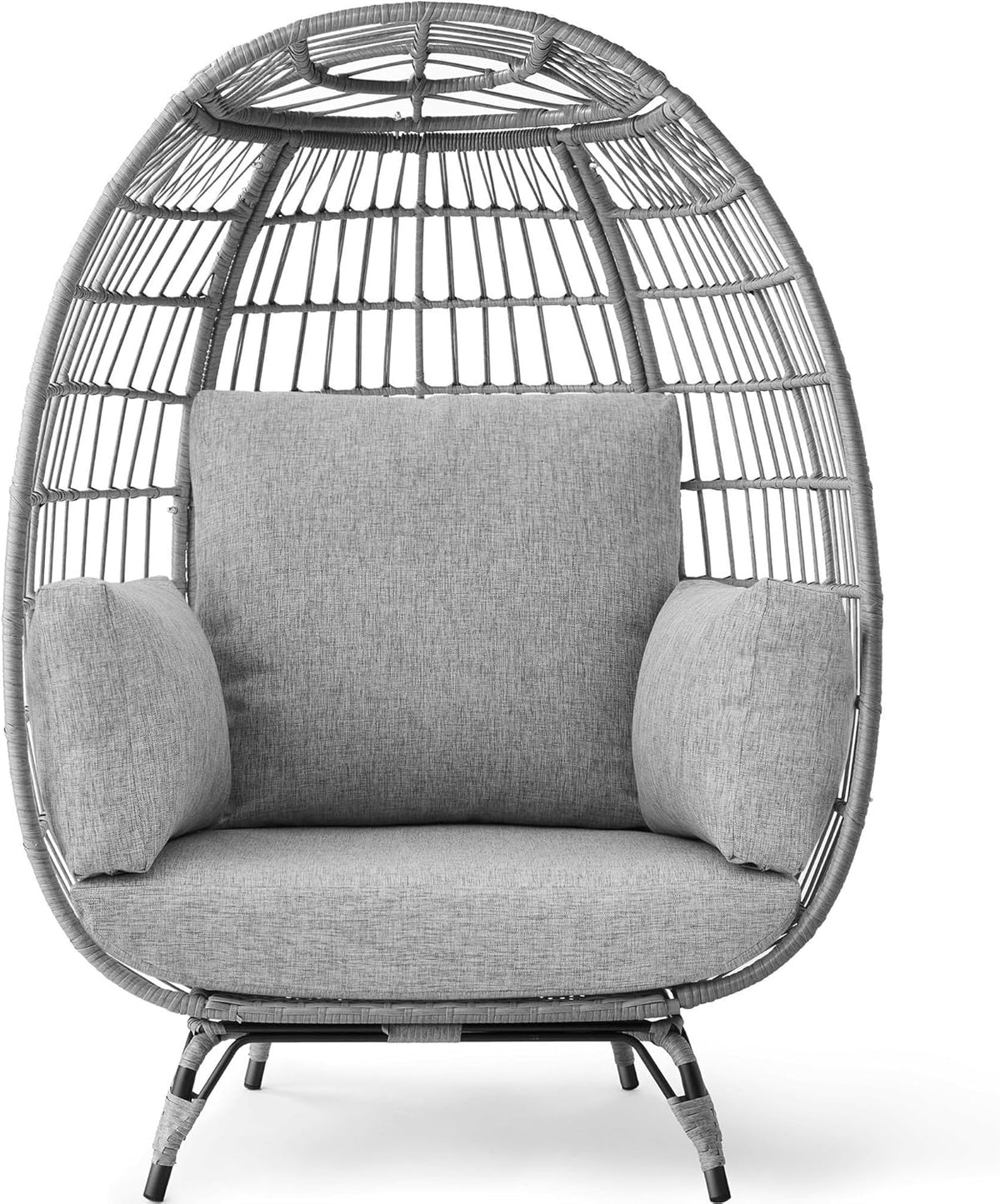 Arteva Living:  Wicker Egg Chair, Oversized Indoor Outdoor Lounger for Patio, Backyard, Living Room w/ 4 Cushions, Steel Frame, 440lb Capacity - Sage
