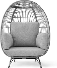 Arteva Living:  Wicker Egg Chair, Oversized Indoor Outdoor Lounger for Patio, Backyard, Living Room w/ 4 Cushions, Steel Frame, 440lb Capacity - Sage