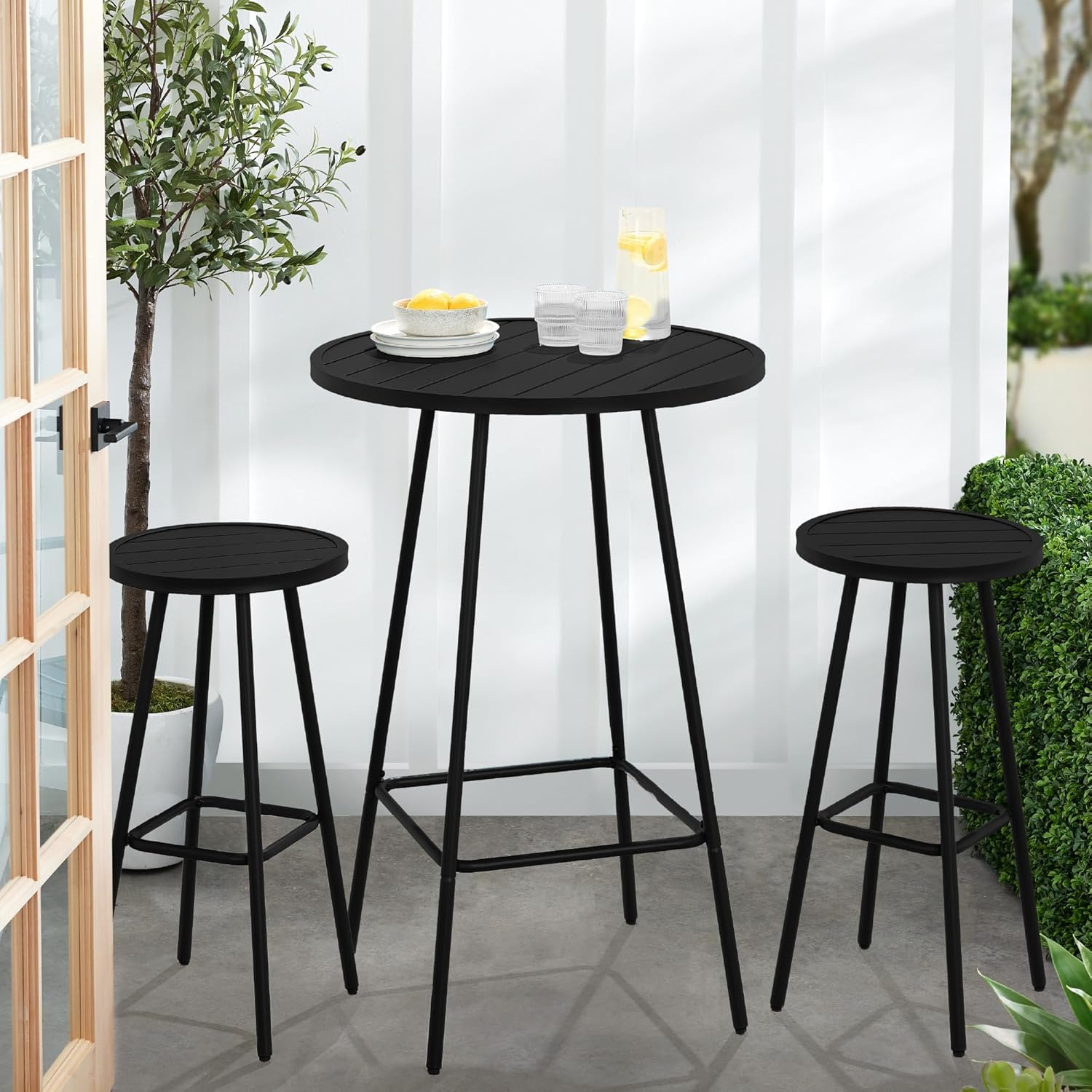 Arteva Living:  3-Piece Patio Dining Set, Bar Height, Outdoor Bistro Set, Outdoor Round Bar Table w/ 2 Bar Stools, Steel - Peacock Blue