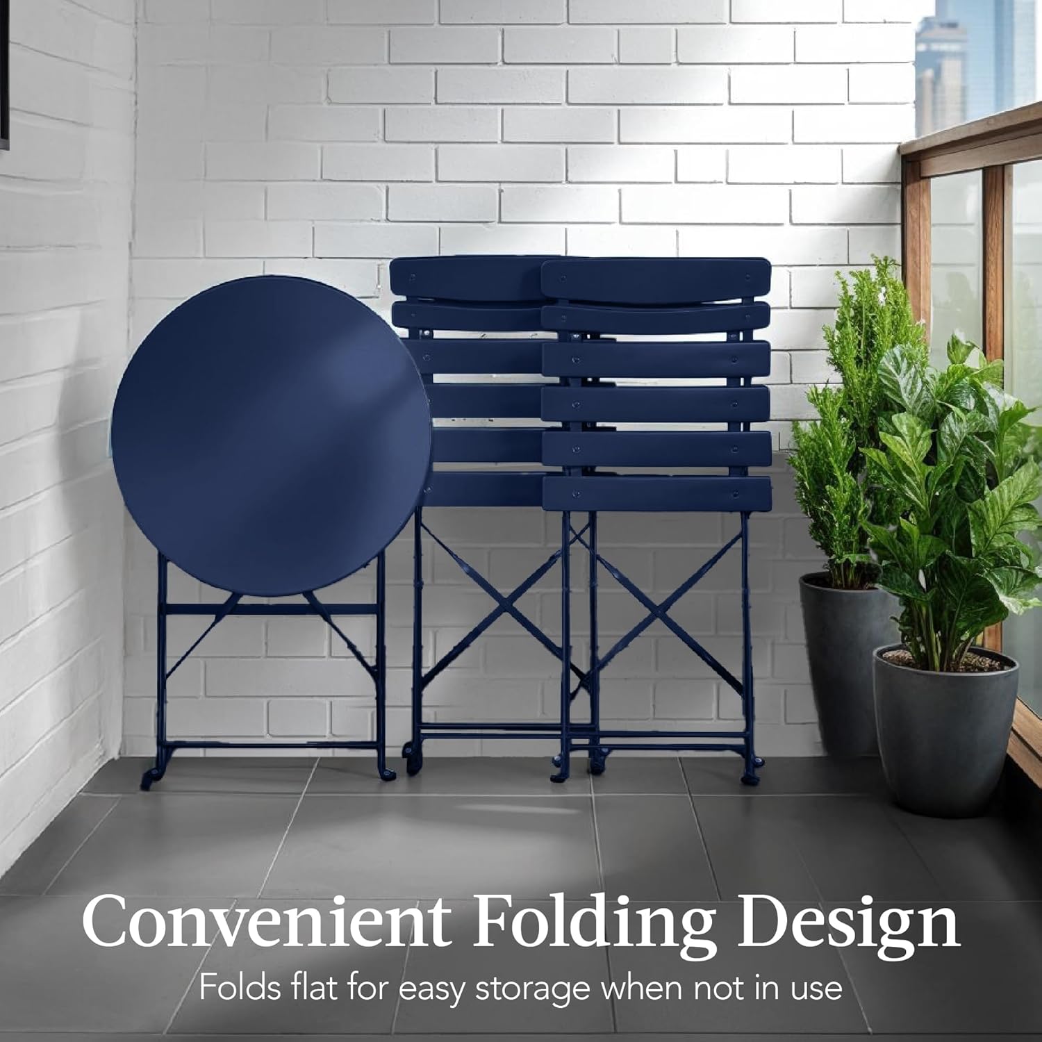 Arteva Living:  3-Piece Bistro Set, Space Saving Folding Design, Solid Steel, Outdoor Patio Furniture Set w/ 2 Chairs, Bistro Table - Sage
