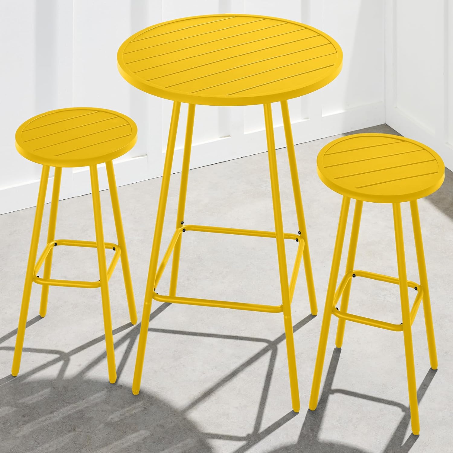 Arteva Living:  3-Piece Patio Dining Set, Bar Height, Outdoor Bistro Set, Outdoor Round Bar Table w/ 2 Bar Stools, Steel - Peacock Blue