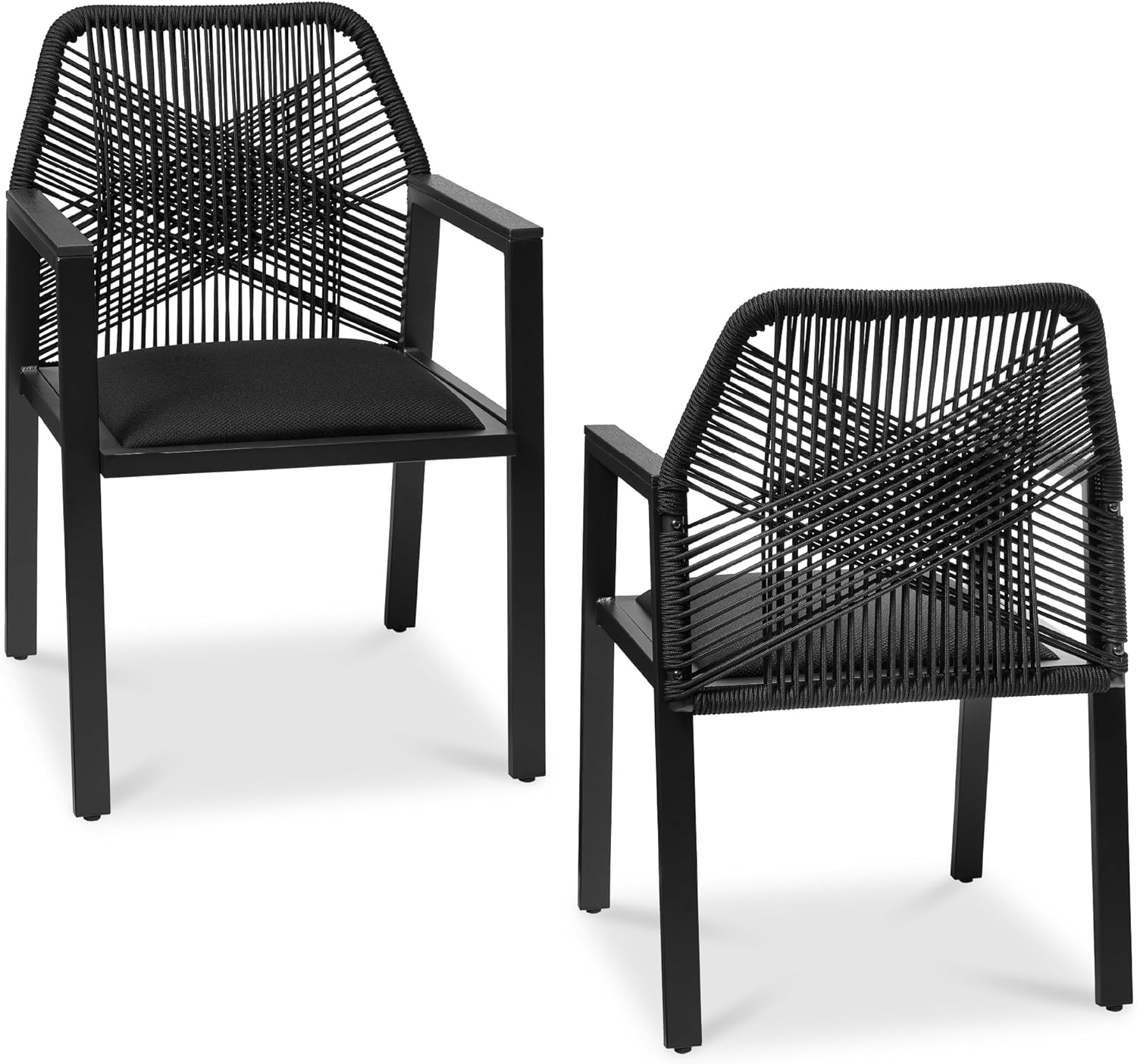 Arteva Living:  Outdoor Dining Arm Chair Set of 2, Aluminum Frame with Armrest, All-Weather Woven Rope Chair Design - Charcoal/Graphite