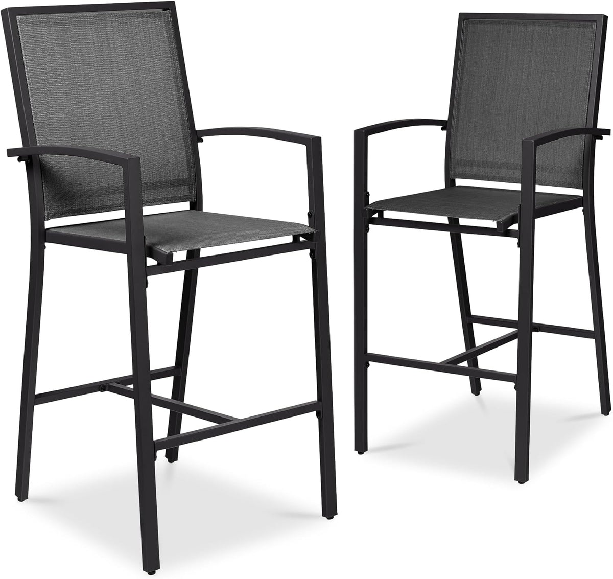 Arteva Living:  Outdoor Bar Stools Set of 2, Bar Height, Patio Furniture, All Weather Mesh Design w/Armrest - Black/Navy