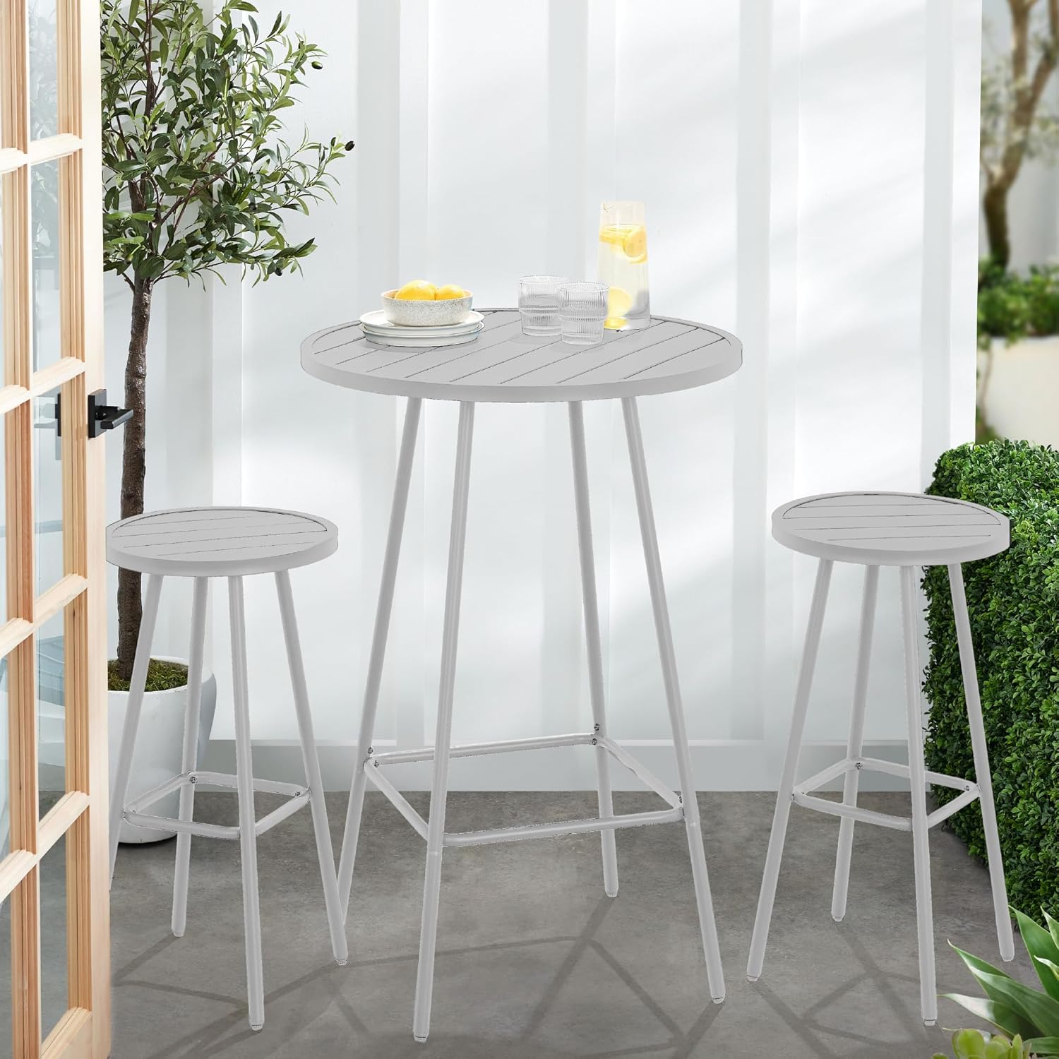 Arteva Living:  3-Piece Patio Dining Set, Bar Height, Outdoor Bistro Set, Outdoor Round Bar Table w/ 2 Bar Stools, Steel - Peacock Blue