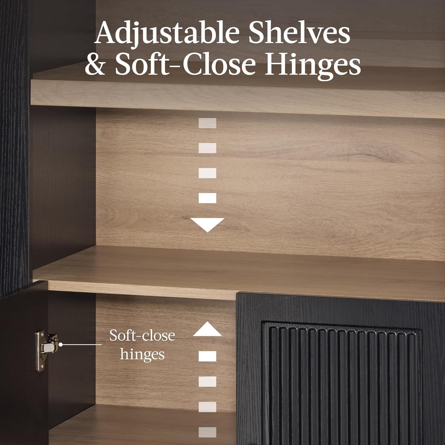 Arteva Living:  72in Tall Arched Pantry Cabinet w/Doors, 5-Tier Bookshelf, Armoire, Hutch, Bookcase, Storage Cabinet w/Adjustable Shelves - Black Oak