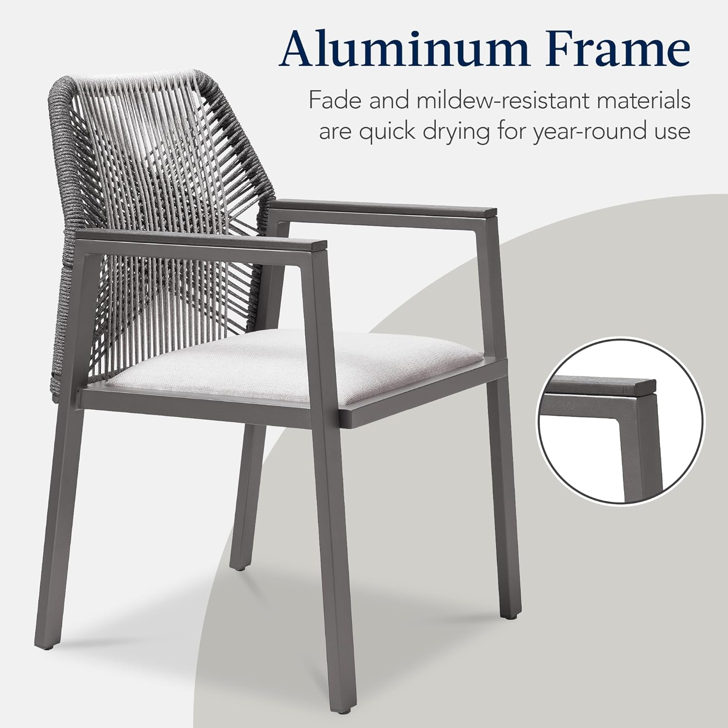 Arteva Living:  Outdoor Dining Arm Chair Set of 2, Aluminum Frame with Armrest, All-Weather Woven Rope Chair Design - Charcoal/Graphite