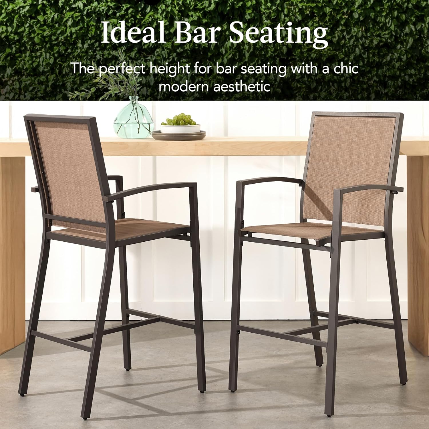 Arteva Living:  Outdoor Bar Stools Set of 2, Bar Height, Patio Furniture, All Weather Mesh Design w/Armrest - Black/Navy