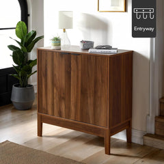 Arteva Living:  4-Door Large Reeded Storage Cabinet, Buffet Sideboard, Media Cabinet, Cupboard, Accent Console Table w/Adjustable Shelves – Natural