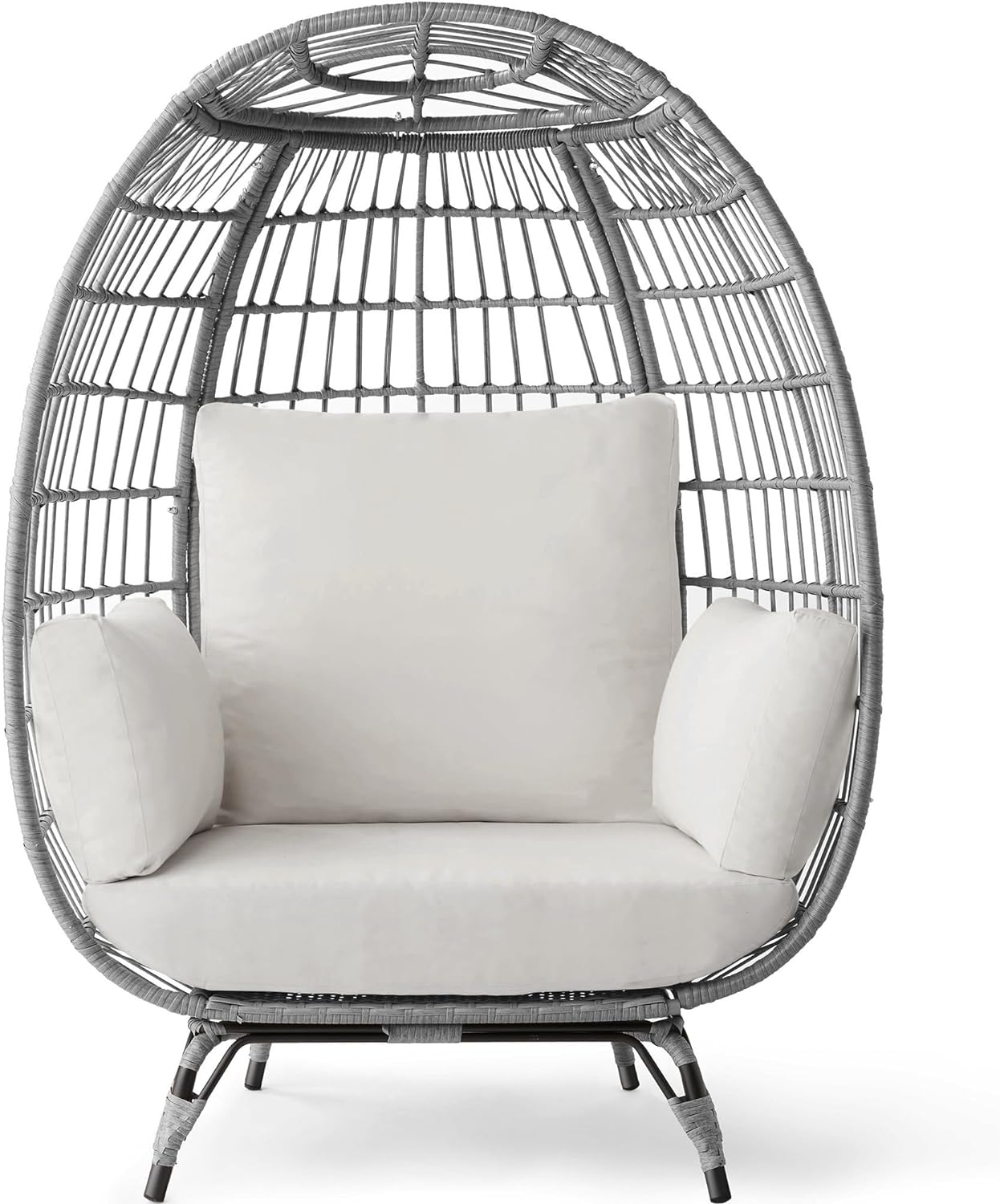 Arteva Living:  Wicker Egg Chair, Oversized Indoor Outdoor Lounger for Patio, Backyard, Living Room w/ 4 Cushions, Steel Frame, 440lb Capacity - Sage