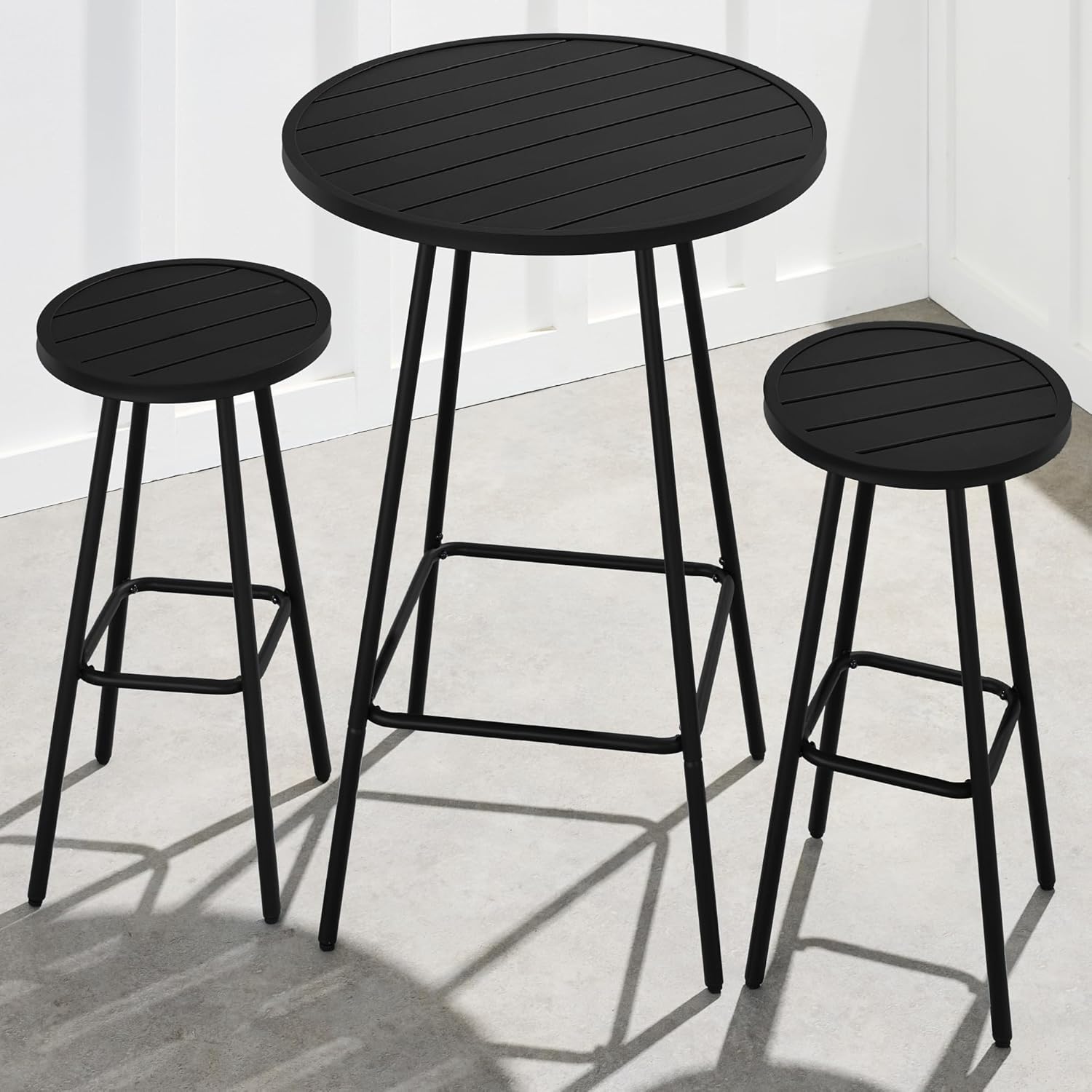 Arteva Living:  3-Piece Patio Dining Set, Bar Height, Outdoor Bistro Set, Outdoor Round Bar Table w/ 2 Bar Stools, Steel - Peacock Blue