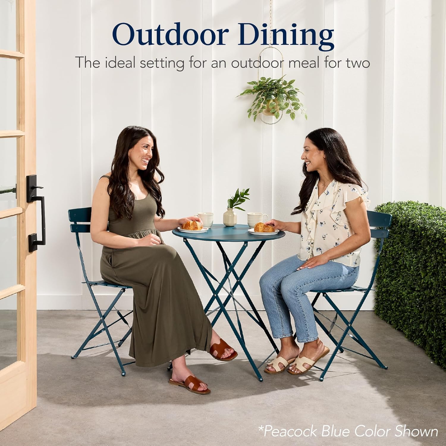 Arteva Living:  3-Piece Bistro Set, Space Saving Folding Design, Solid Steel, Outdoor Patio Furniture Set w/ 2 Chairs, Bistro Table - Sage