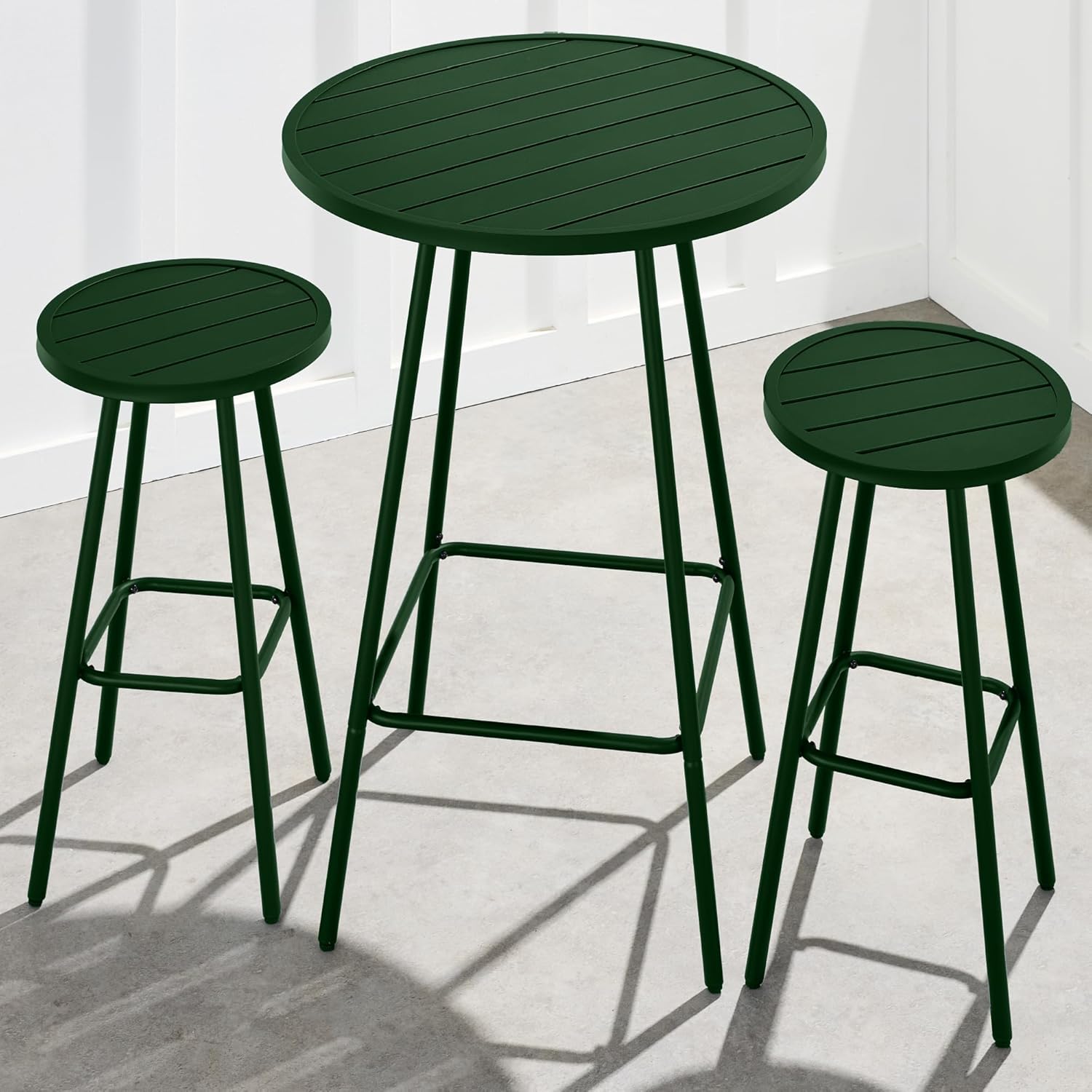 Arteva Living:  3-Piece Patio Dining Set, Bar Height, Outdoor Bistro Set, Outdoor Round Bar Table w/ 2 Bar Stools, Steel - Peacock Blue